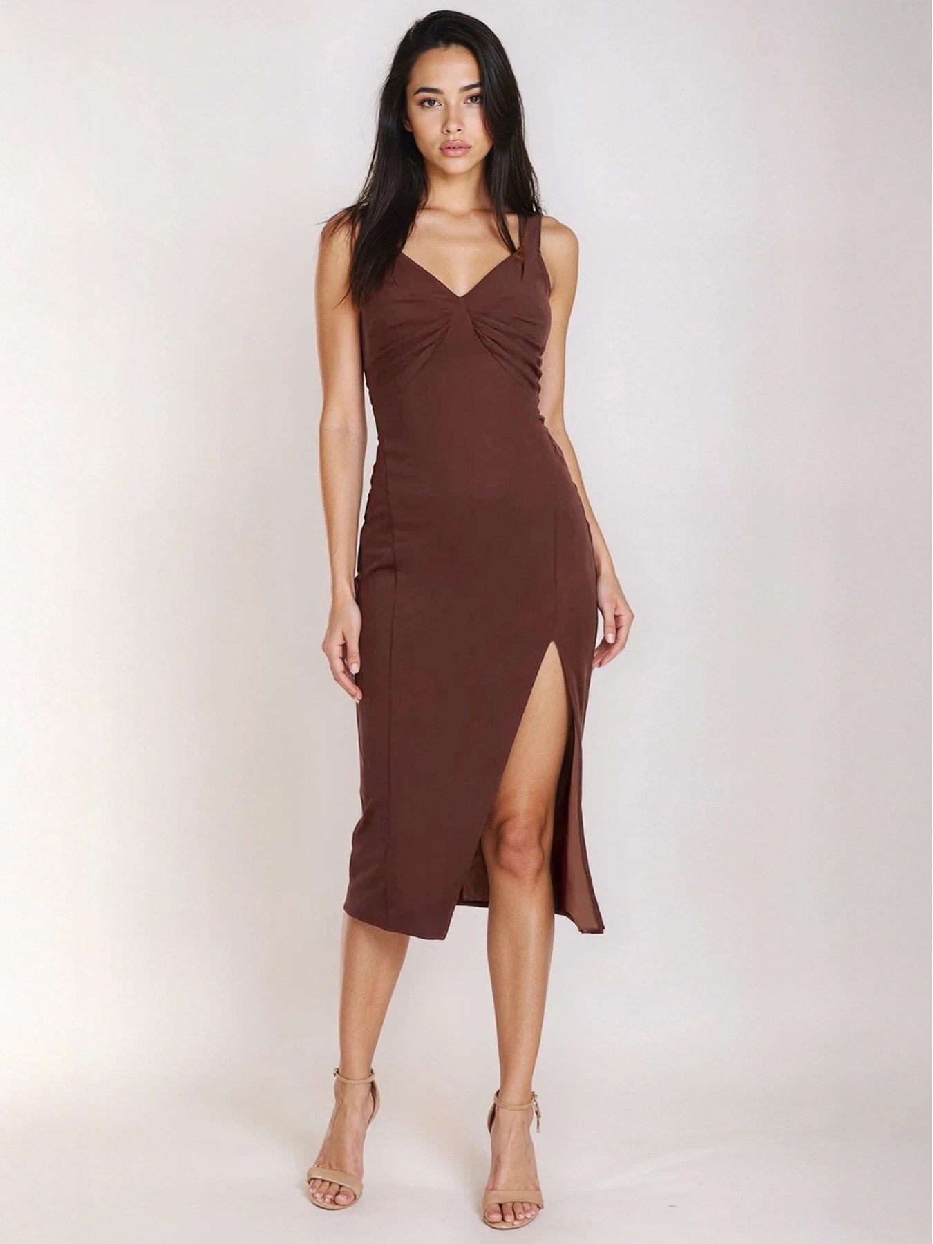little-mistress-knot-front-midi-dress-chocolate-brown