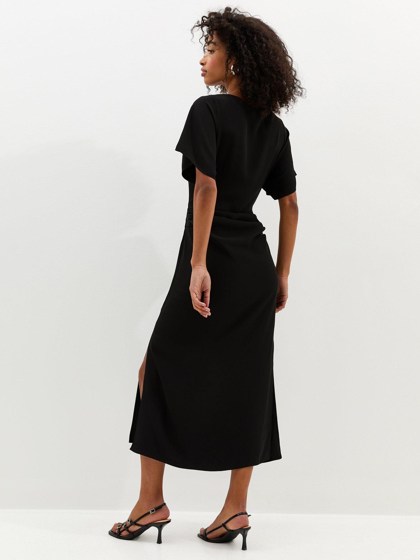 Image 2 of 5 of New Look Ruched Waist Short Sleeve Midi Dress - Black