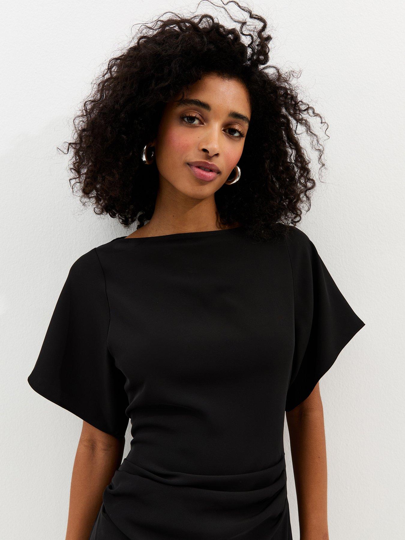 Image 4 of 5 of New Look Ruched Waist Short Sleeve Midi Dress - Black