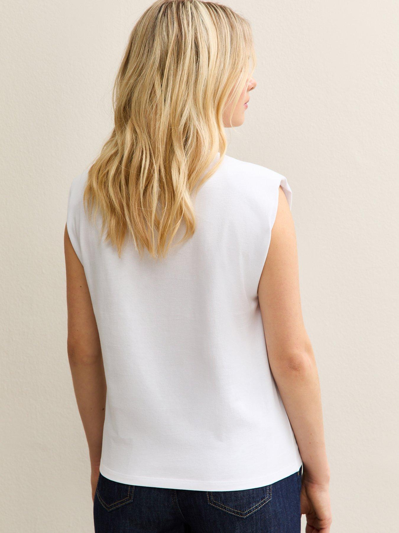Image 2 of 5 of New Look White Cotton Shoulder Pad Tank Tank Top