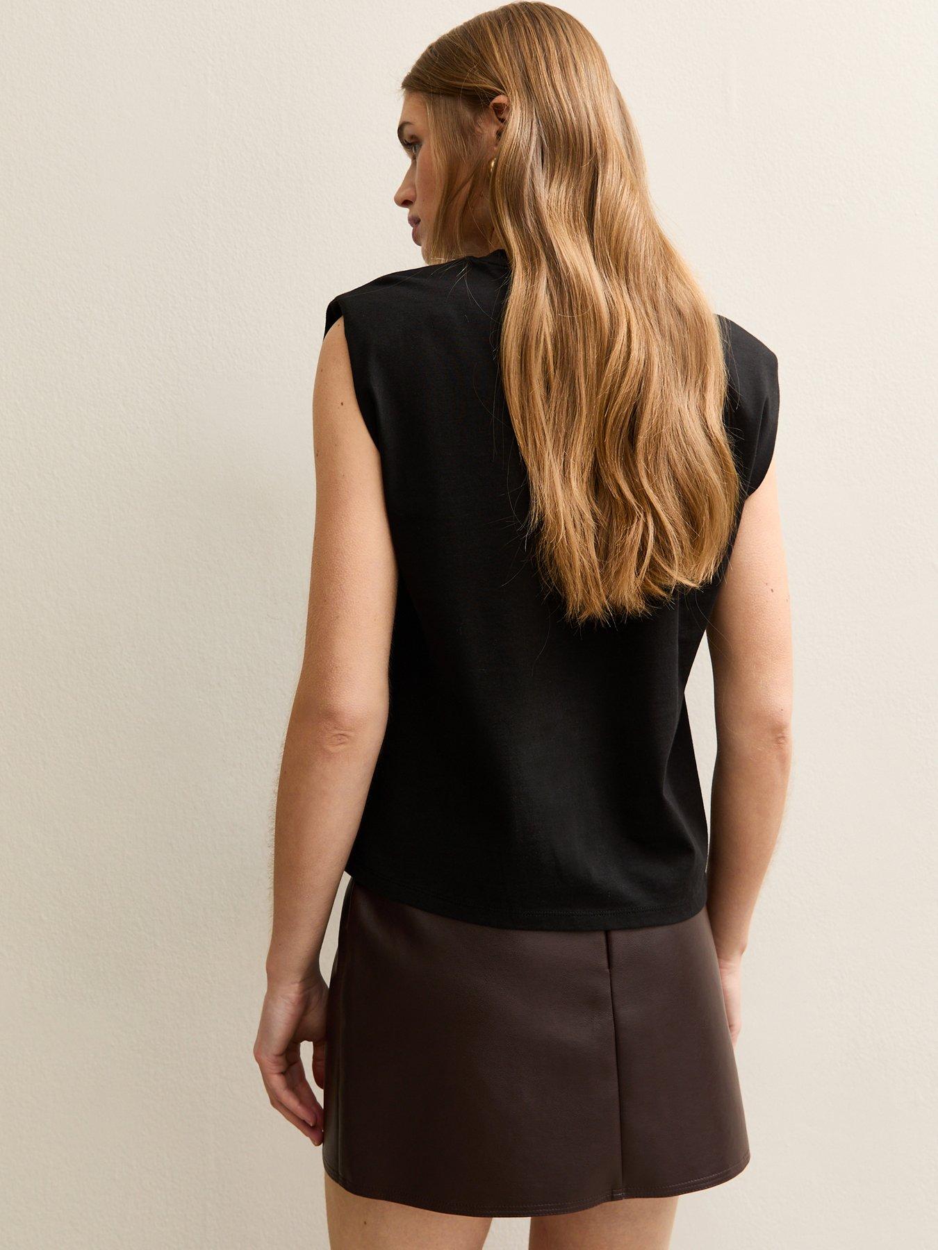 Image 2 of 5 of New Look Black Cotton Shoulder Pad Tank Tank Top