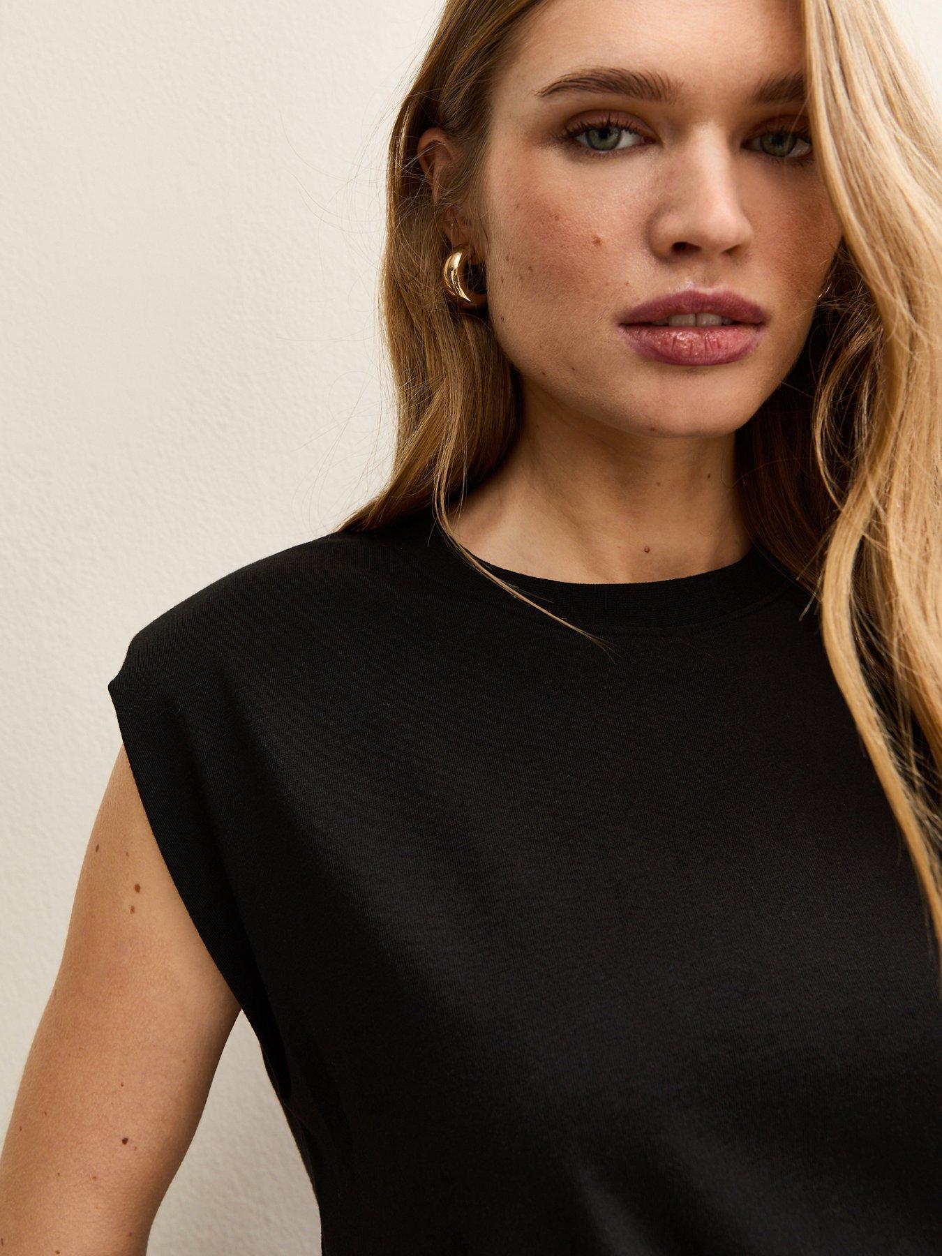 Image 4 of 5 of New Look Black Cotton Shoulder Pad Tank Tank Top