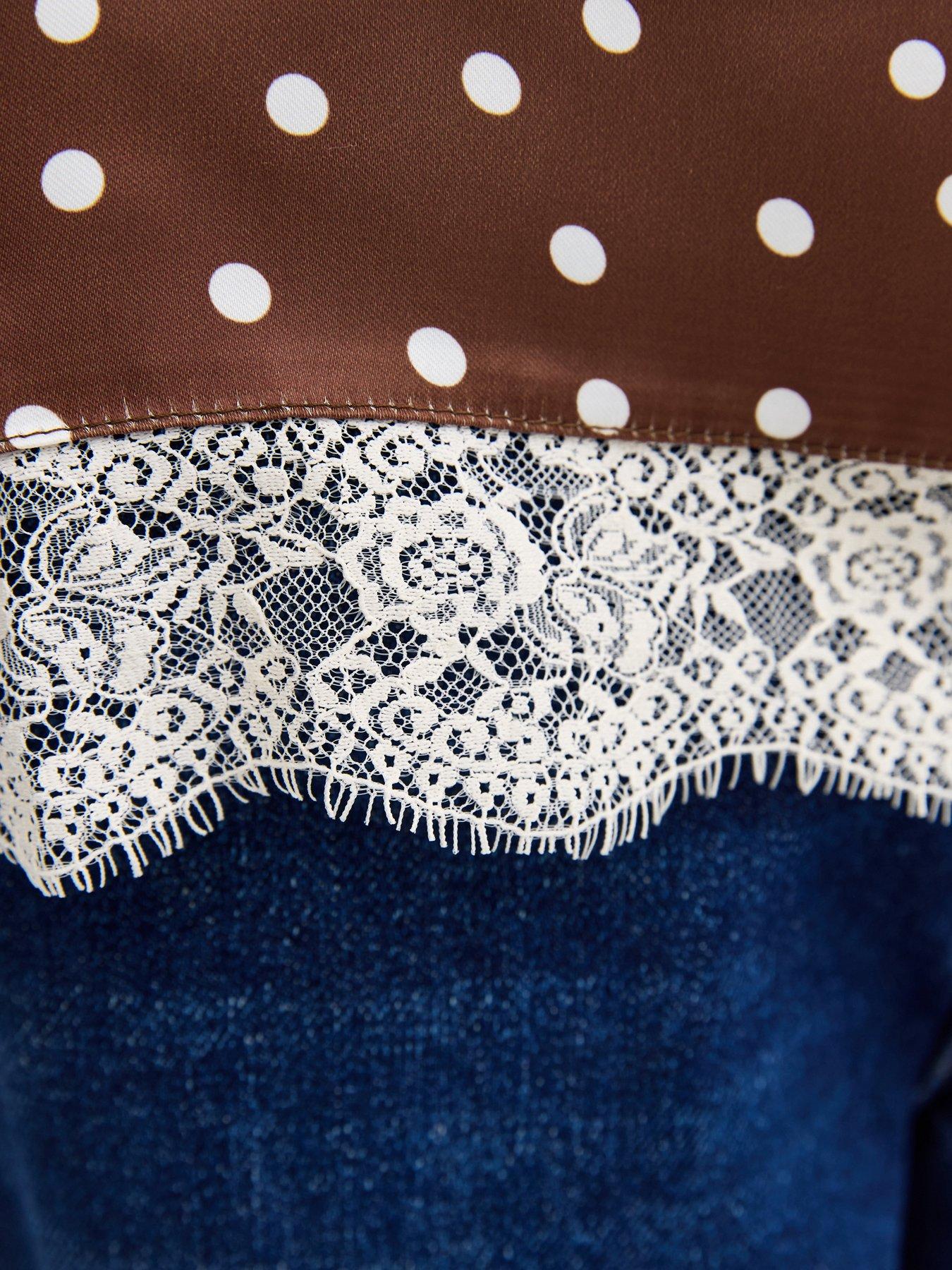 Image 5 of 5 of New Look Satin Polka Dot Lace Hem Cami Top - Brown
