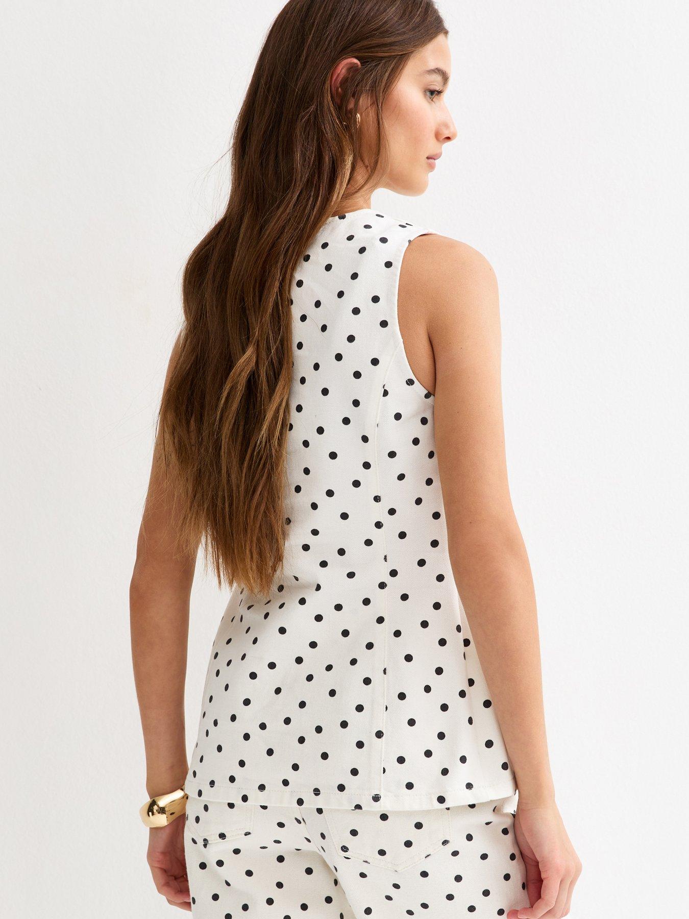 Image 2 of 5 of New Look White Denim Polka Dot Longline Waistcoat