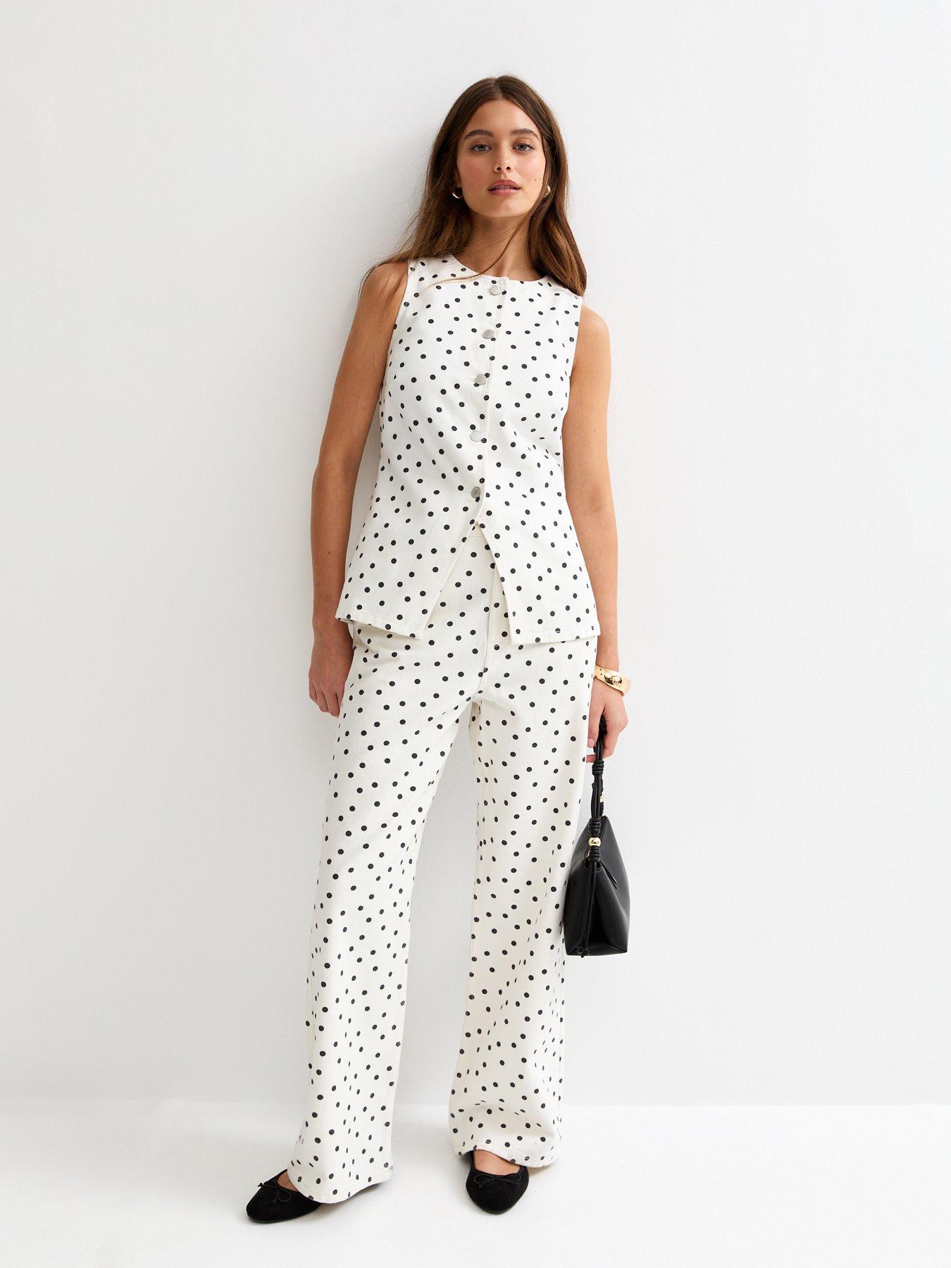 Image 3 of 5 of New Look White Denim Polka Dot Longline Waistcoat