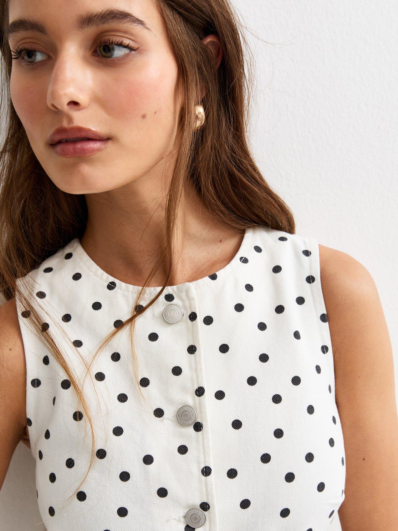 Image 4 of 5 of New Look White Denim Polka Dot Longline Waistcoat