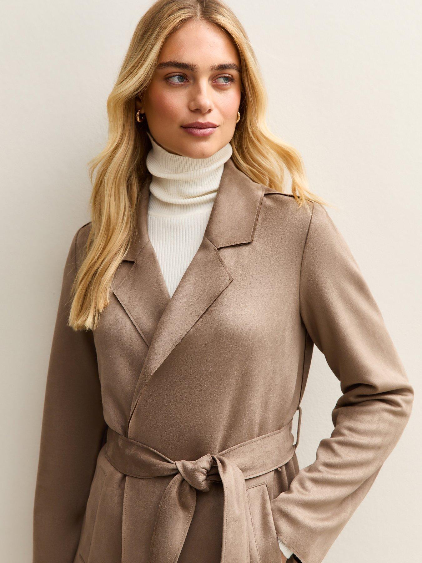 new-look-faux-suede-belted-duster-coat-lightnbspbrownoutfit