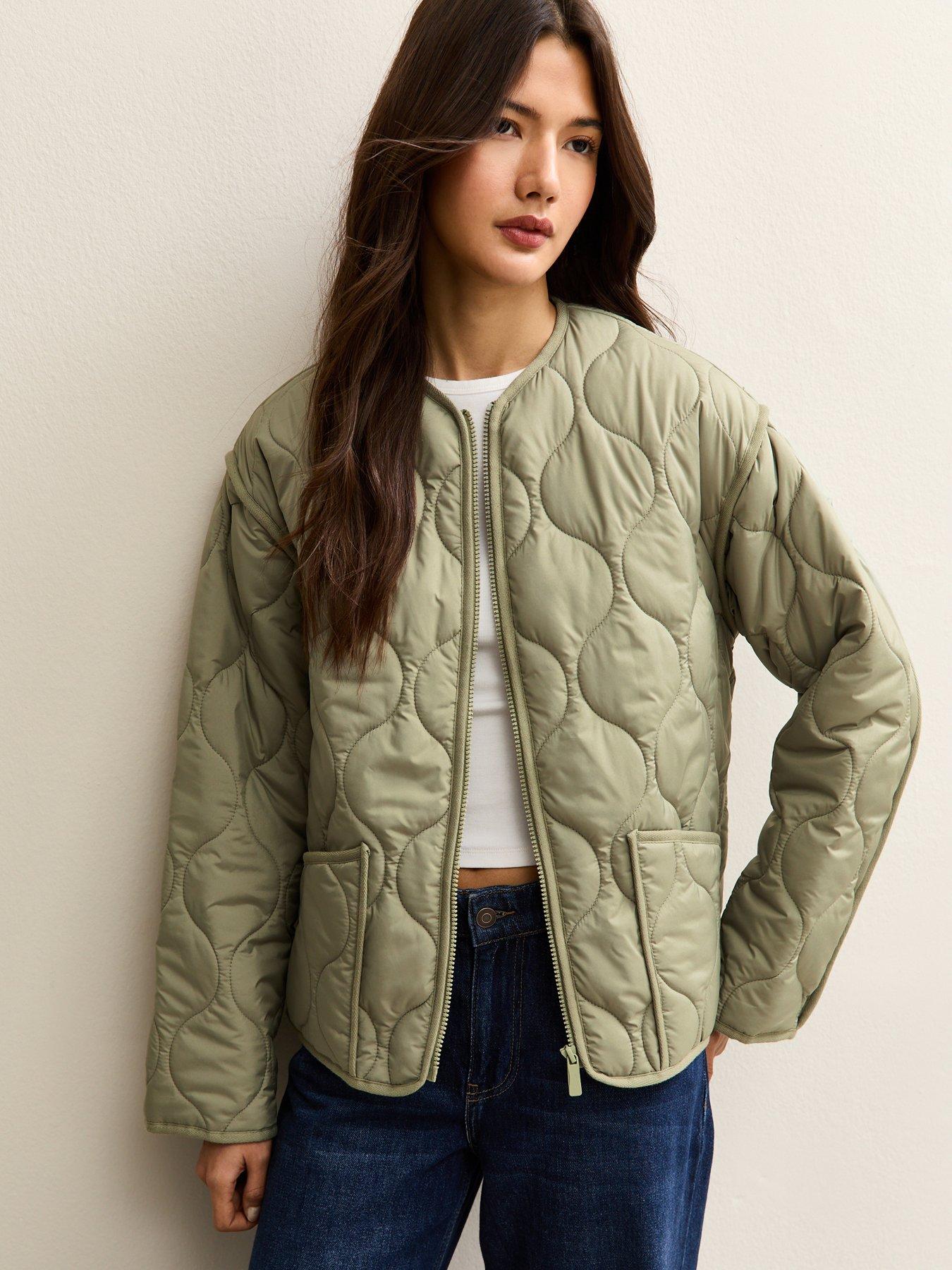 Image 1 of 6 of New Look Quilted Padded Jacket - Light Khaki