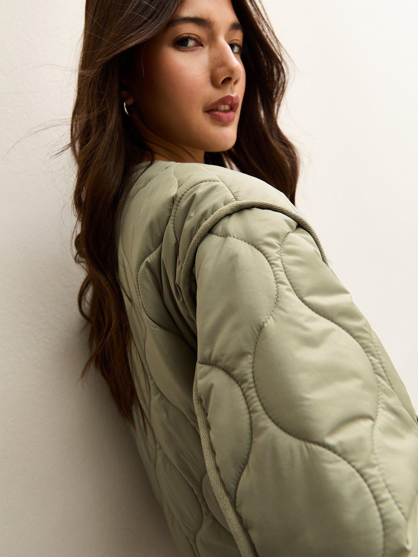 Image 4 of 6 of New Look Quilted Padded Jacket - Light Khaki