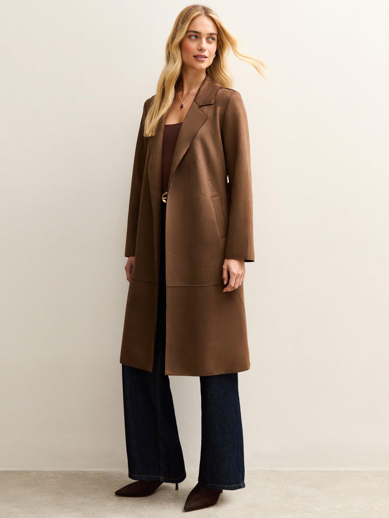 new-look-faux-suede-belted-duster-coat-dark-brown