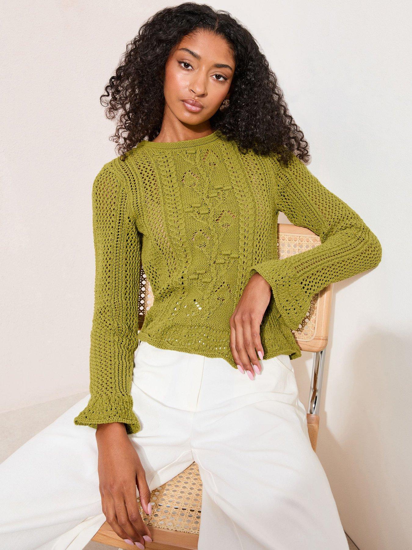 Friends Like These Stitched Flare Sleeve Jumper - Green