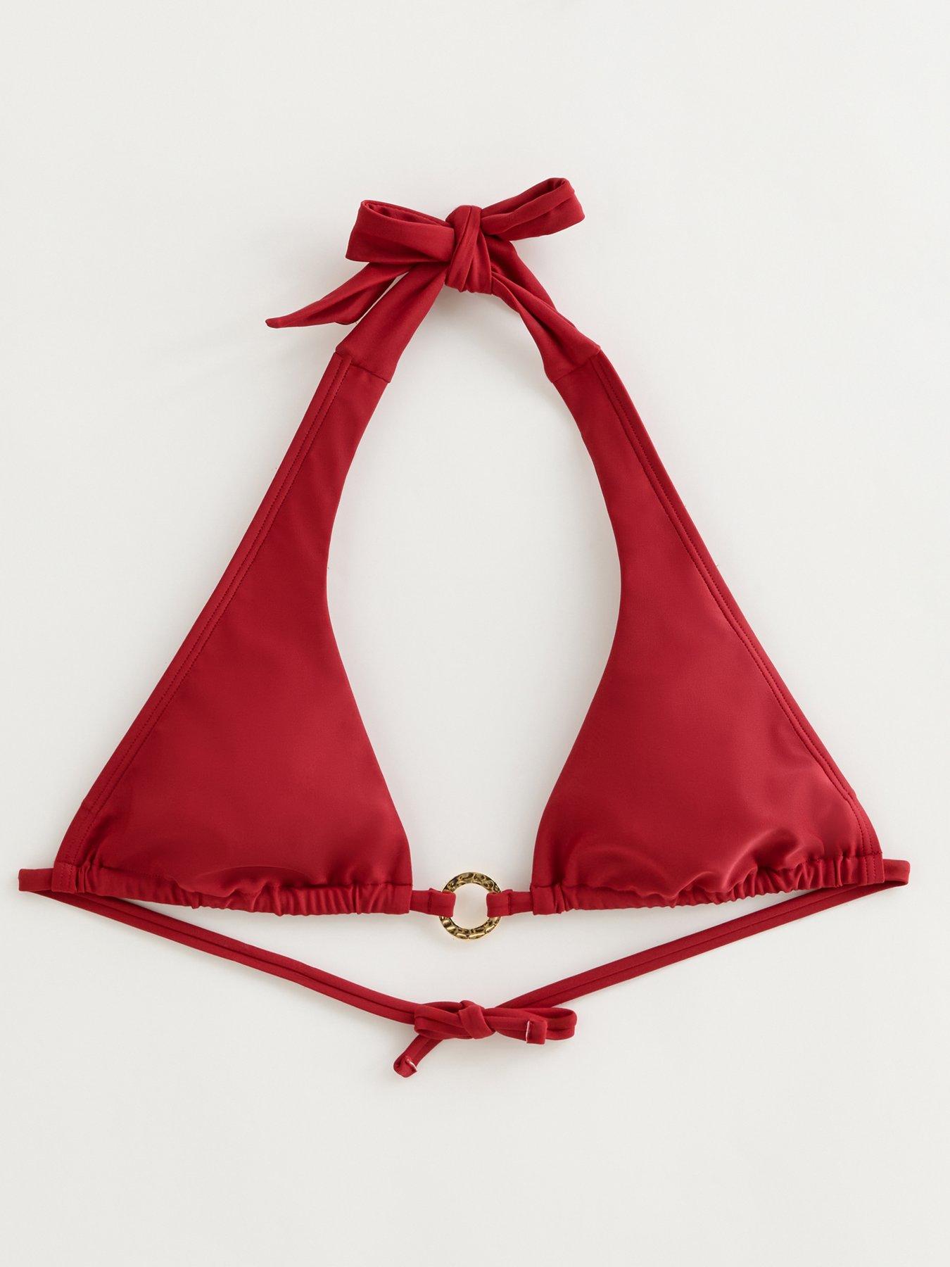 Image 6 of 6 of New Look Plain O Ring Triangle Bikini Top - Dark Red
