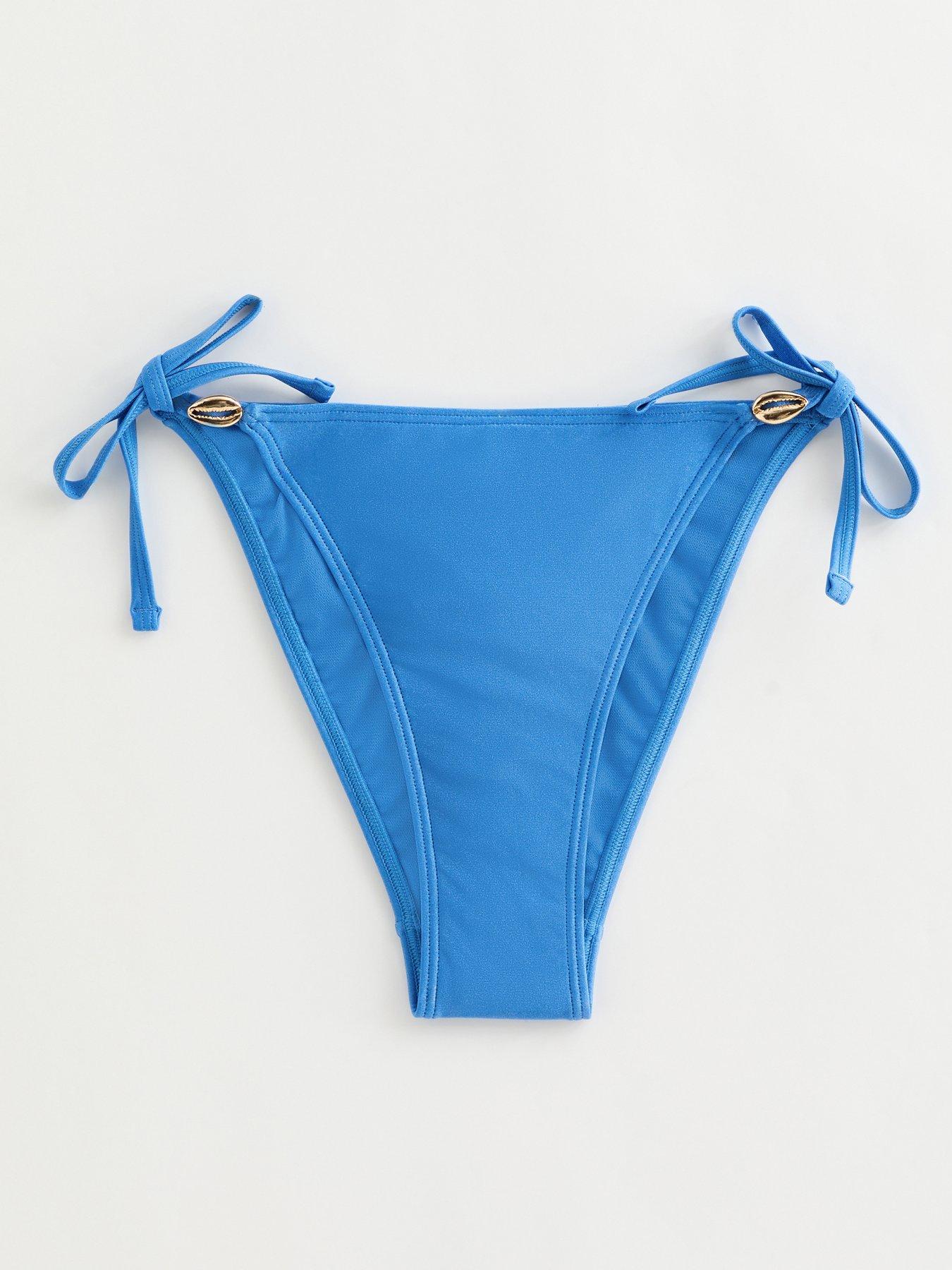 Image 5 of 5 of New Look Mid Shell Trim Side Tie Bikini Bottoms - Blue