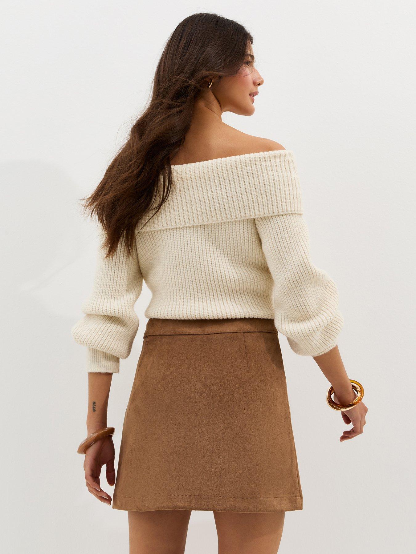 Image 2 of 5 of New Look Tan Faux Suede A-line Mini Skirt
