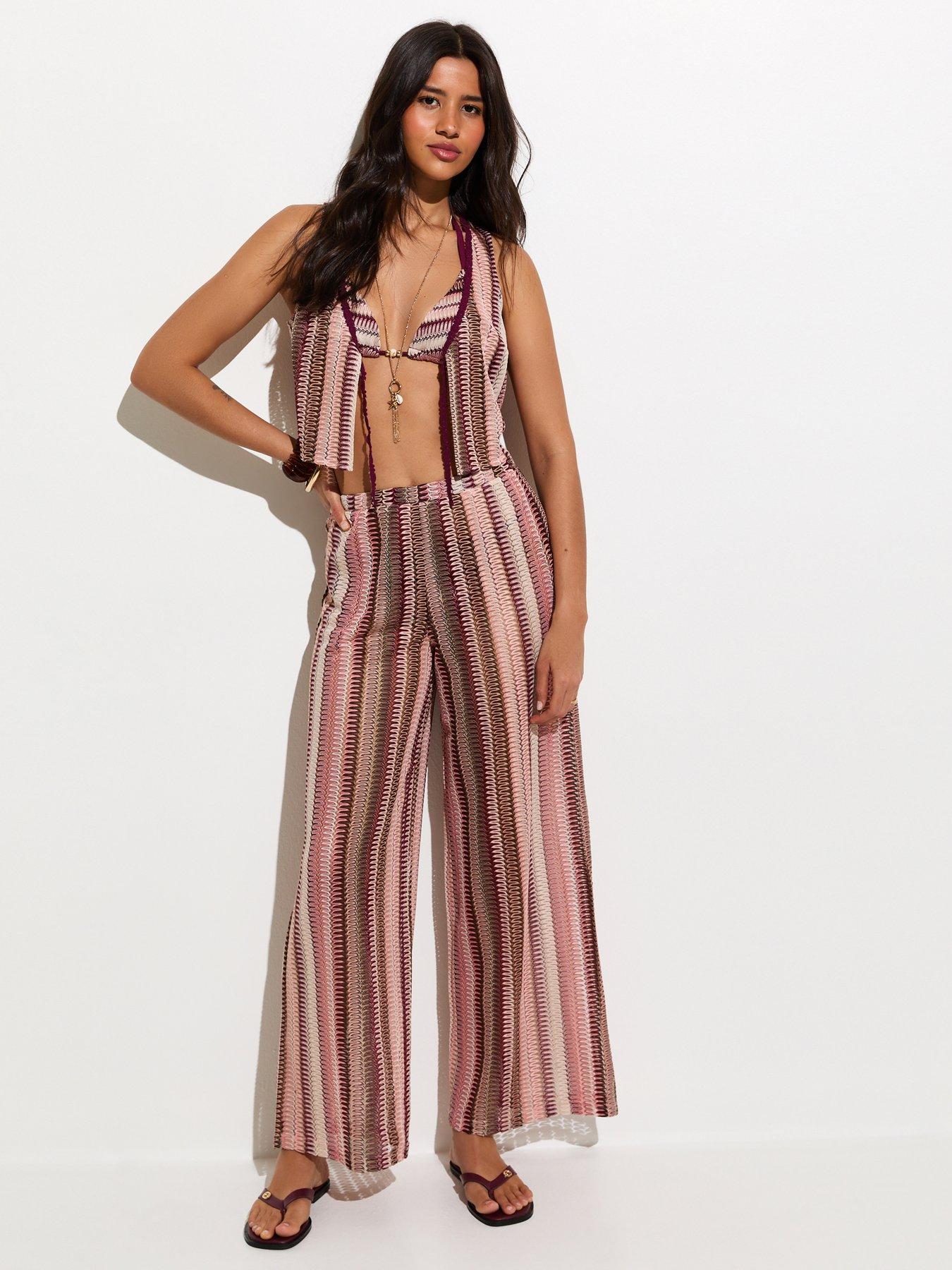 New Look Crochet Wide Leg Beach Trousers - Pink