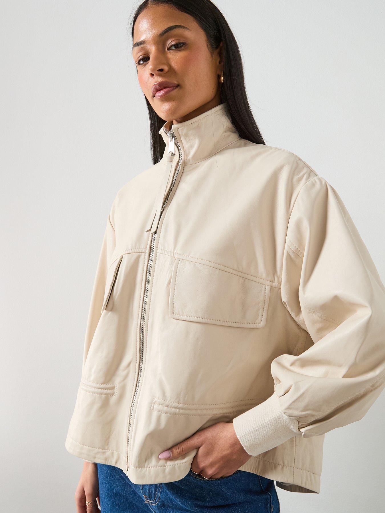 Image 1 of 6 of AllSaints Flor Relaxed Fit Leather Jacket - Off White