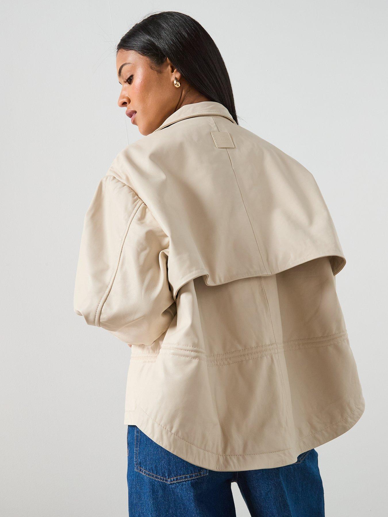 Image 2 of 6 of AllSaints Flor Relaxed Fit Leather Jacket - Off White