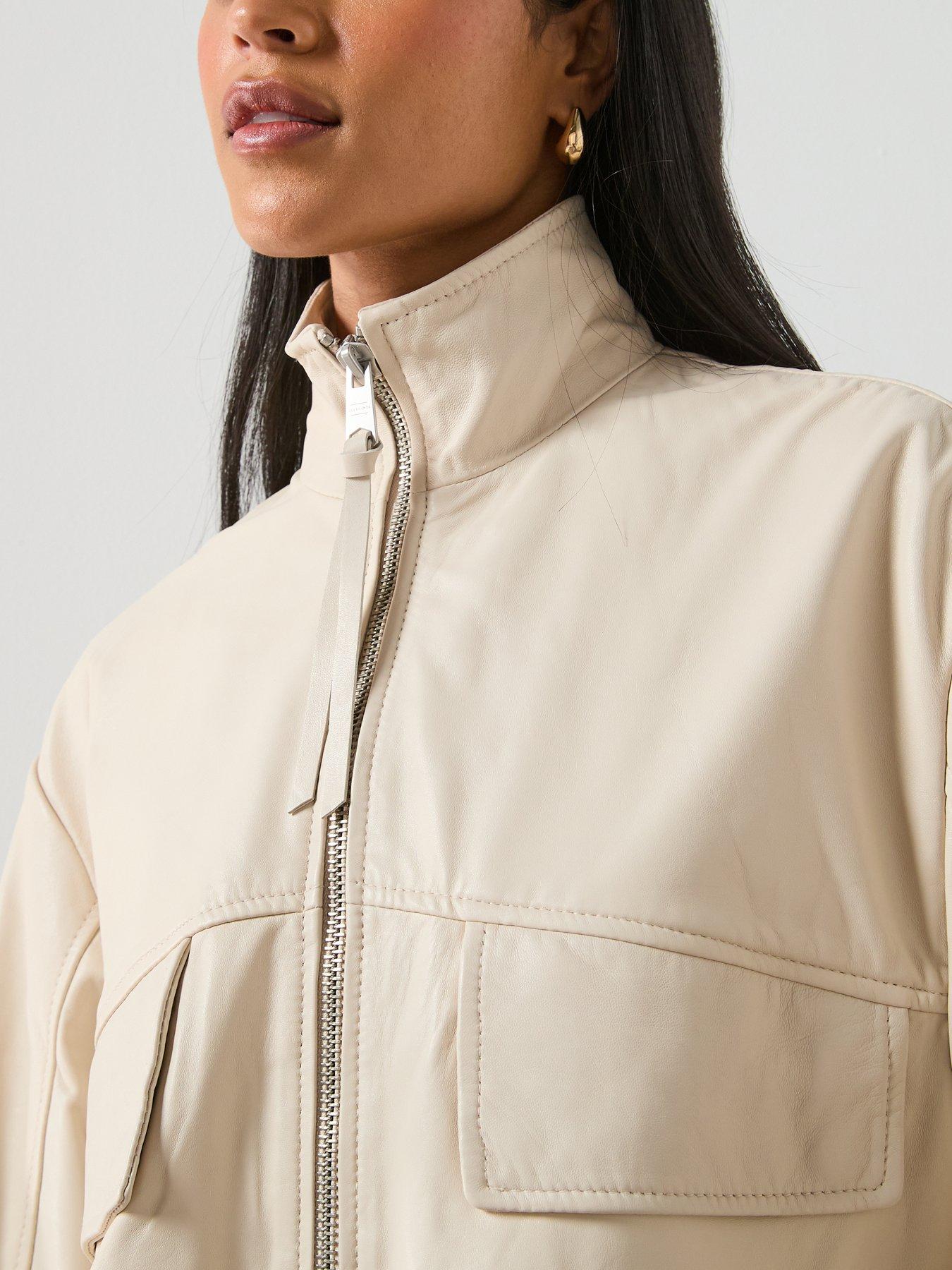 Image 4 of 6 of AllSaints Flor Relaxed Fit Leather Jacket - Off White