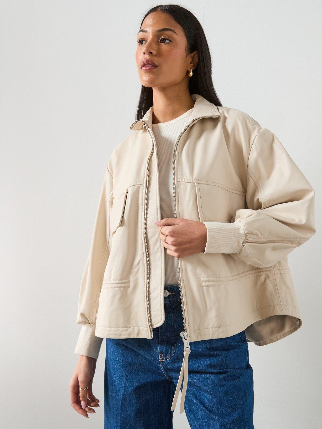 Image 6 of 6 of AllSaints Flor Relaxed Fit Leather Jacket - Off White