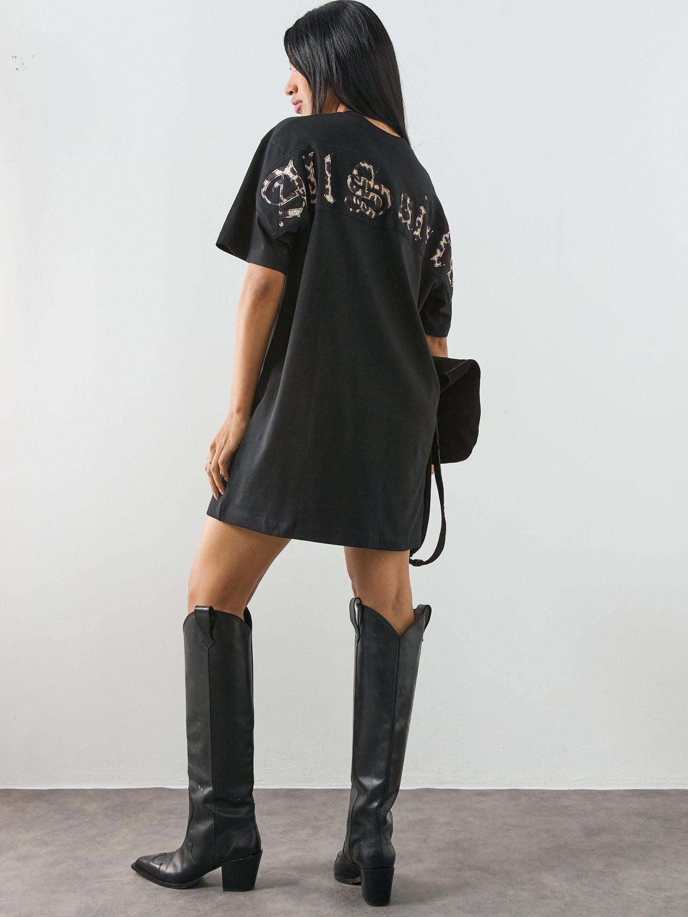 AllSaints Fuse Applique Cotton T-Shirt Dress - Black