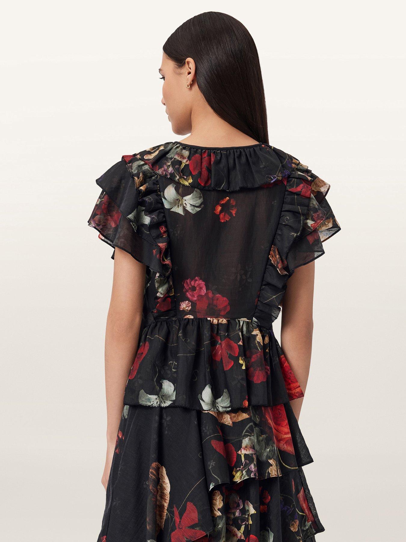 Image 2 of 5 of AllSaints Alma Floral Print Short Sleeve Top - Haze Black