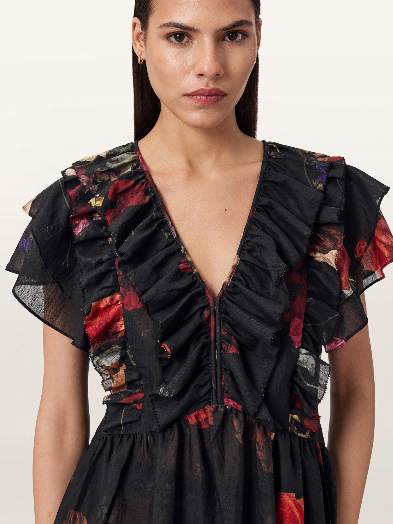 Image 3 of 5 of AllSaints Alma Floral Print Short Sleeve Top - Haze Black