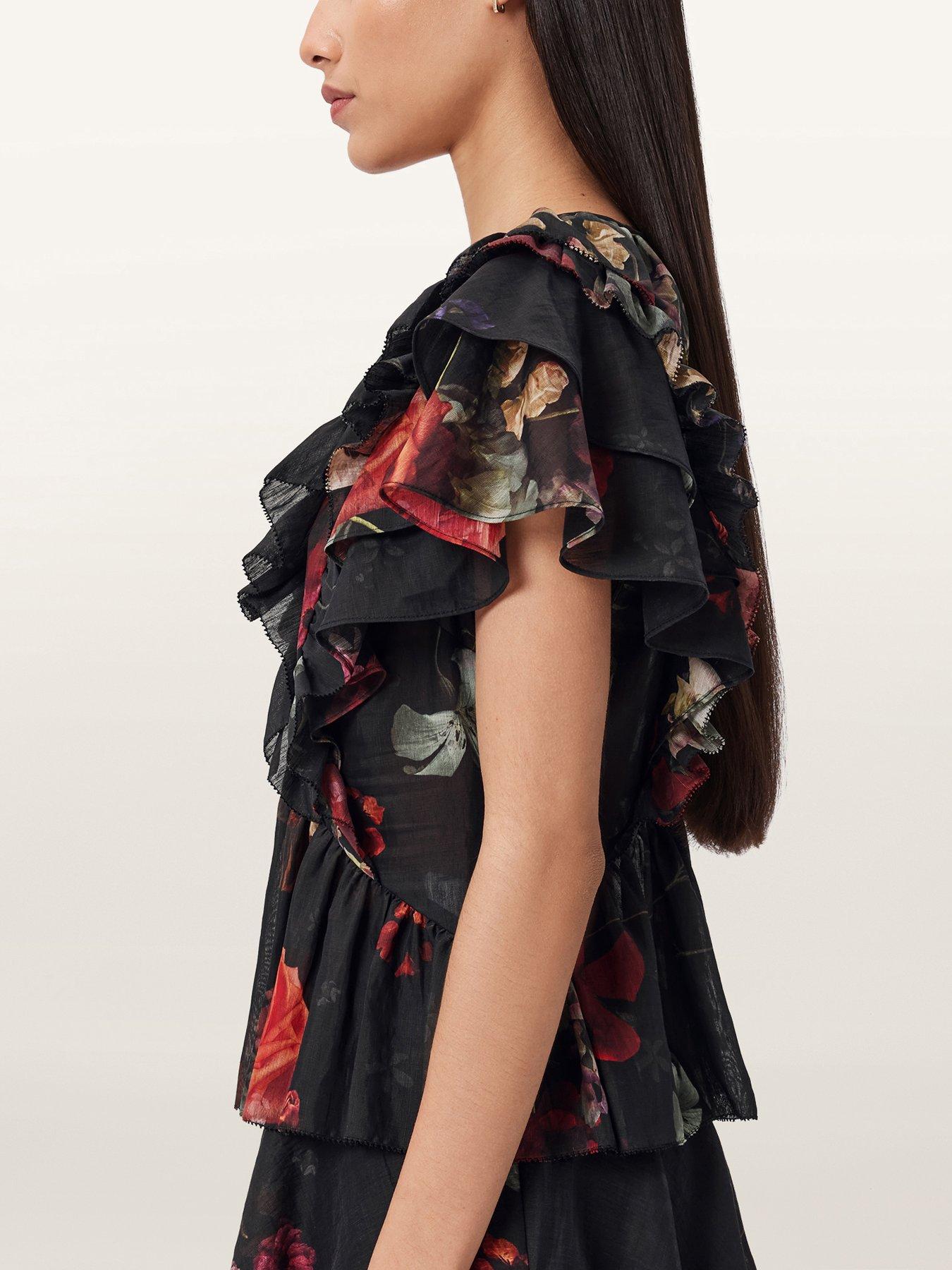 Image 5 of 5 of AllSaints Alma Floral Print Short Sleeve Top - Haze Black