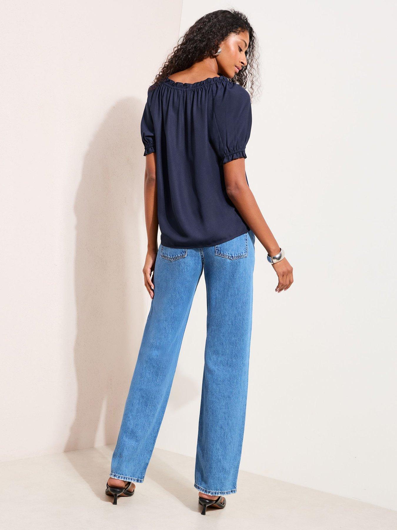 Image 2 of 4 of Friends Like These Short Sleeve Button Front Blouse - Navy