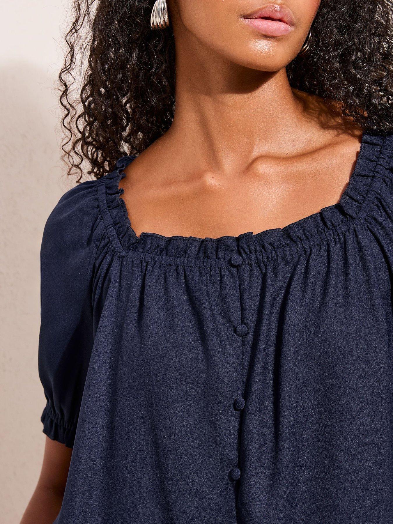 Image 3 of 4 of Friends Like These Short Sleeve Button Front Blouse - Navy