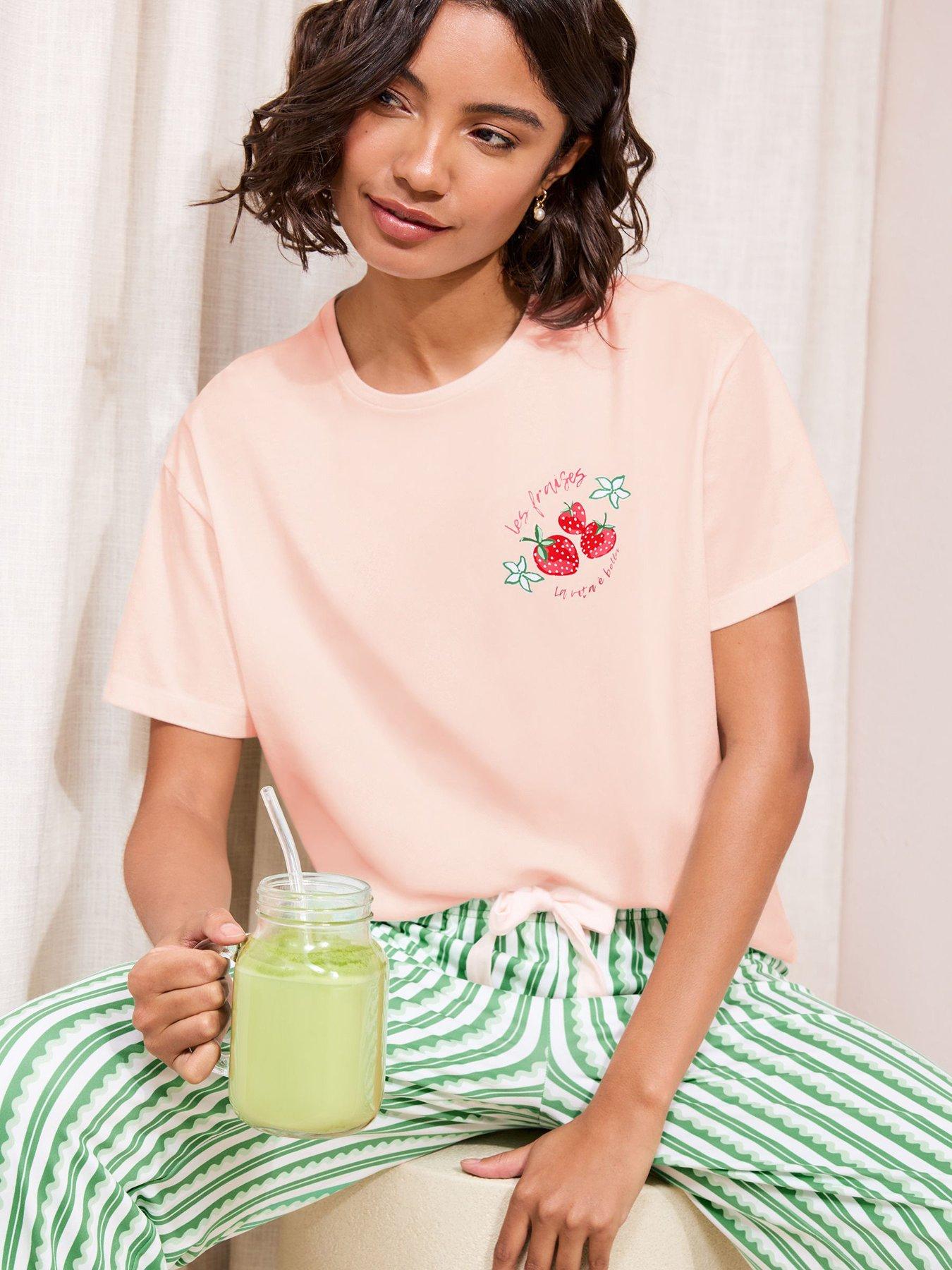 Friends Like These Strawberry Bag Pyjama Set - Green/Pink