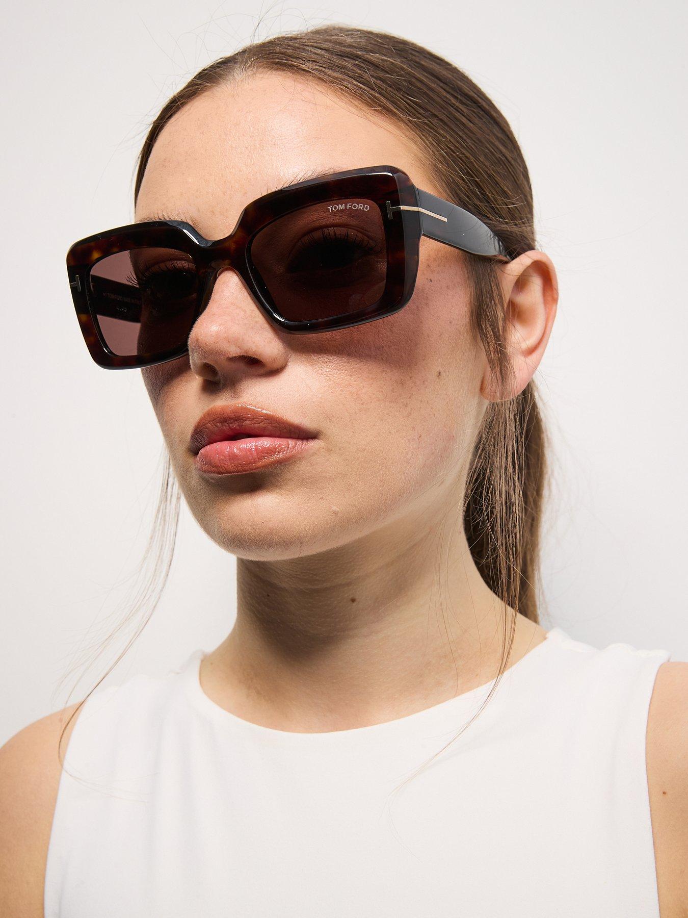 Tom Ford Leila Rectangular Sunglasses - Dark Havana