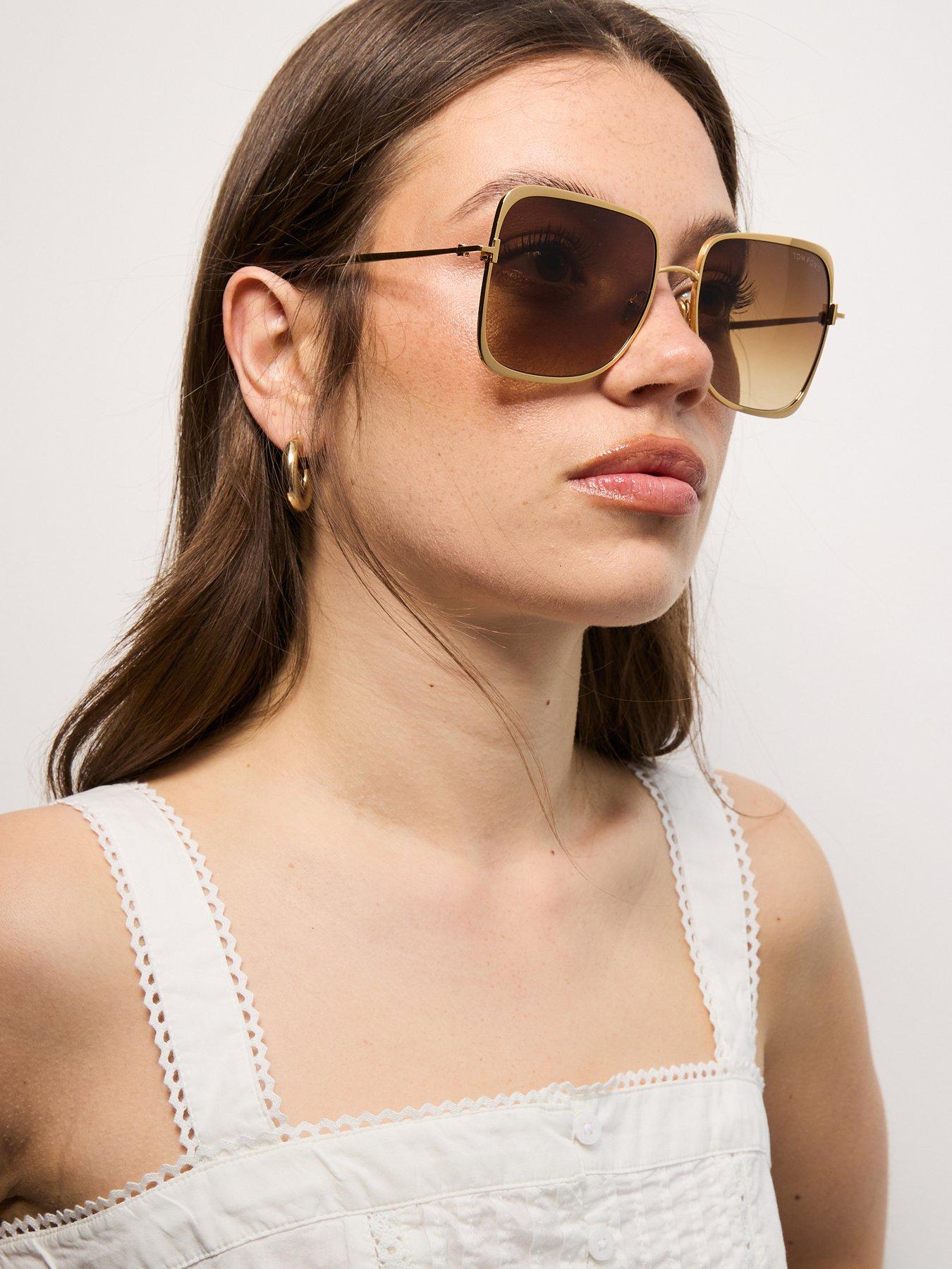 Tom Ford Tara  Shiny Deep Geometric Sunglasses - Gold