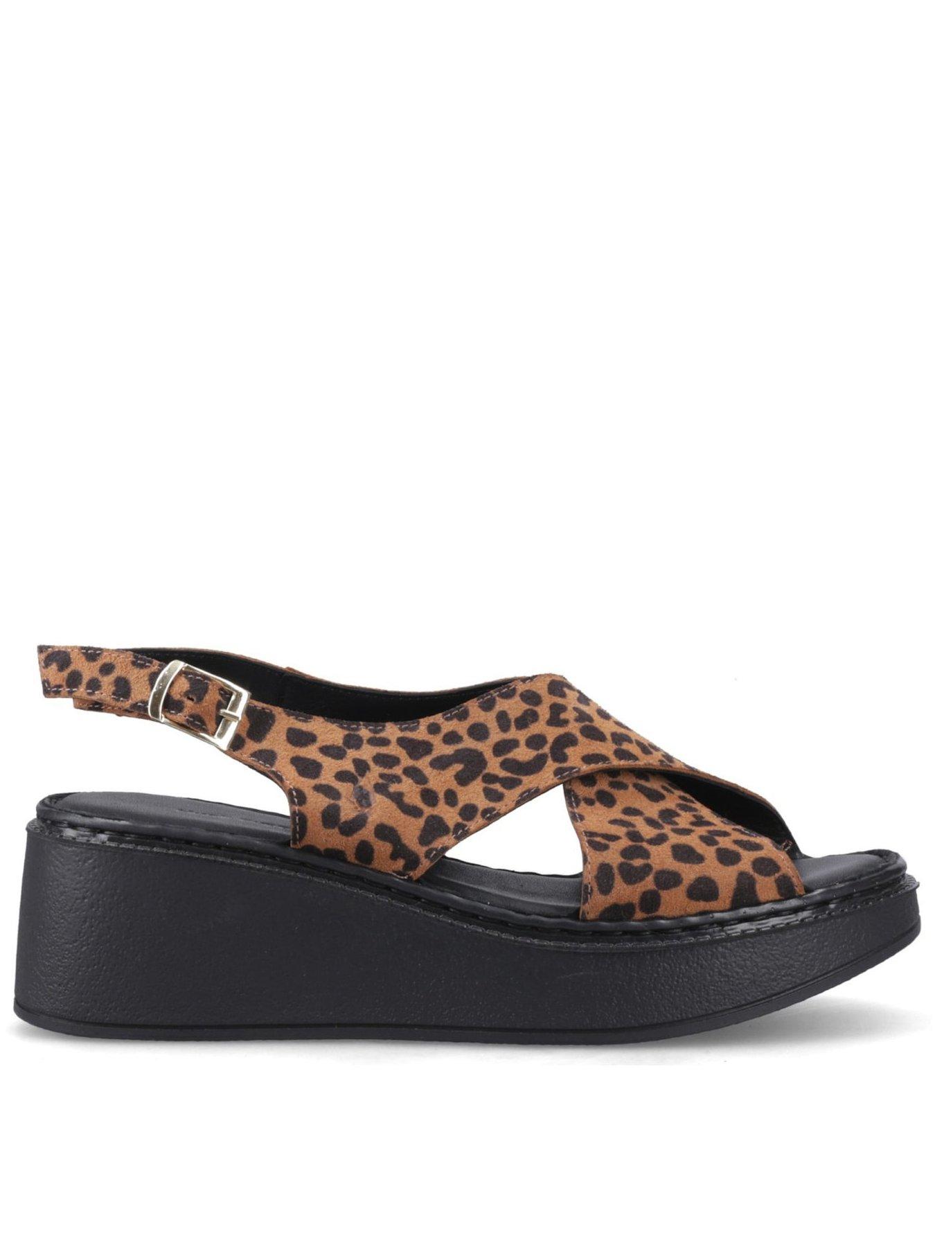 Image 2 of 7 of Hush Puppies Bex Leopard Wedge Sandals - Black