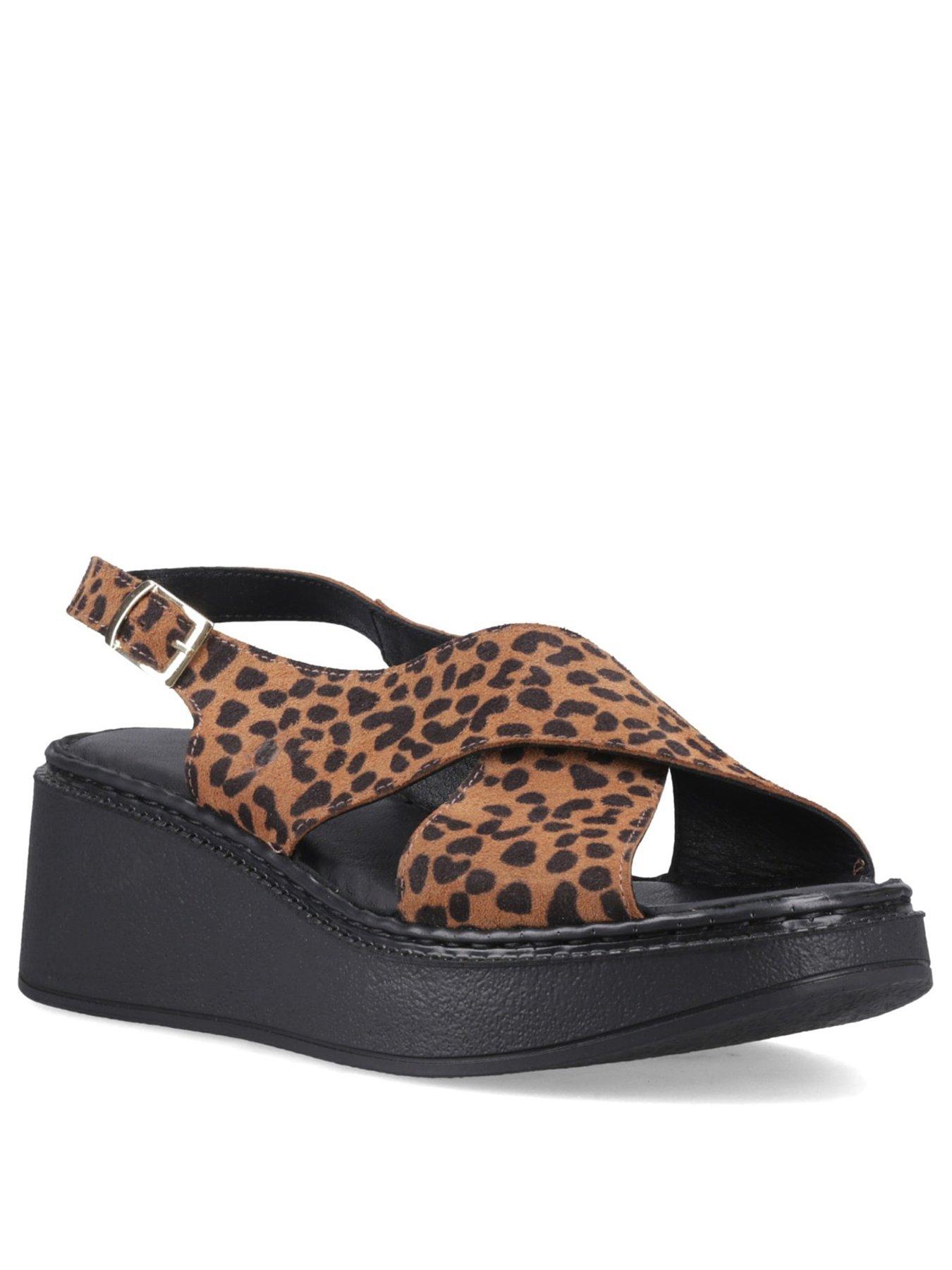 Image 3 of 7 of Hush Puppies Bex Leopard Wedge Sandals - Black