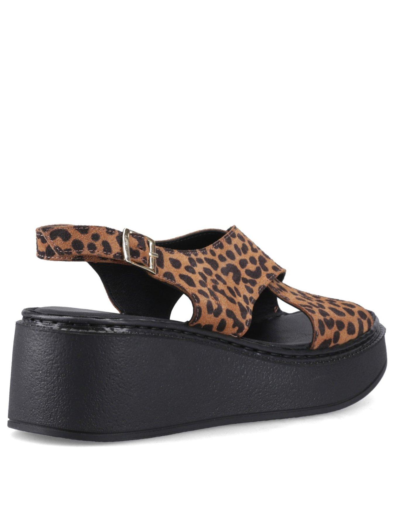 Image 4 of 7 of Hush Puppies Bex Leopard Wedge Sandals - Black