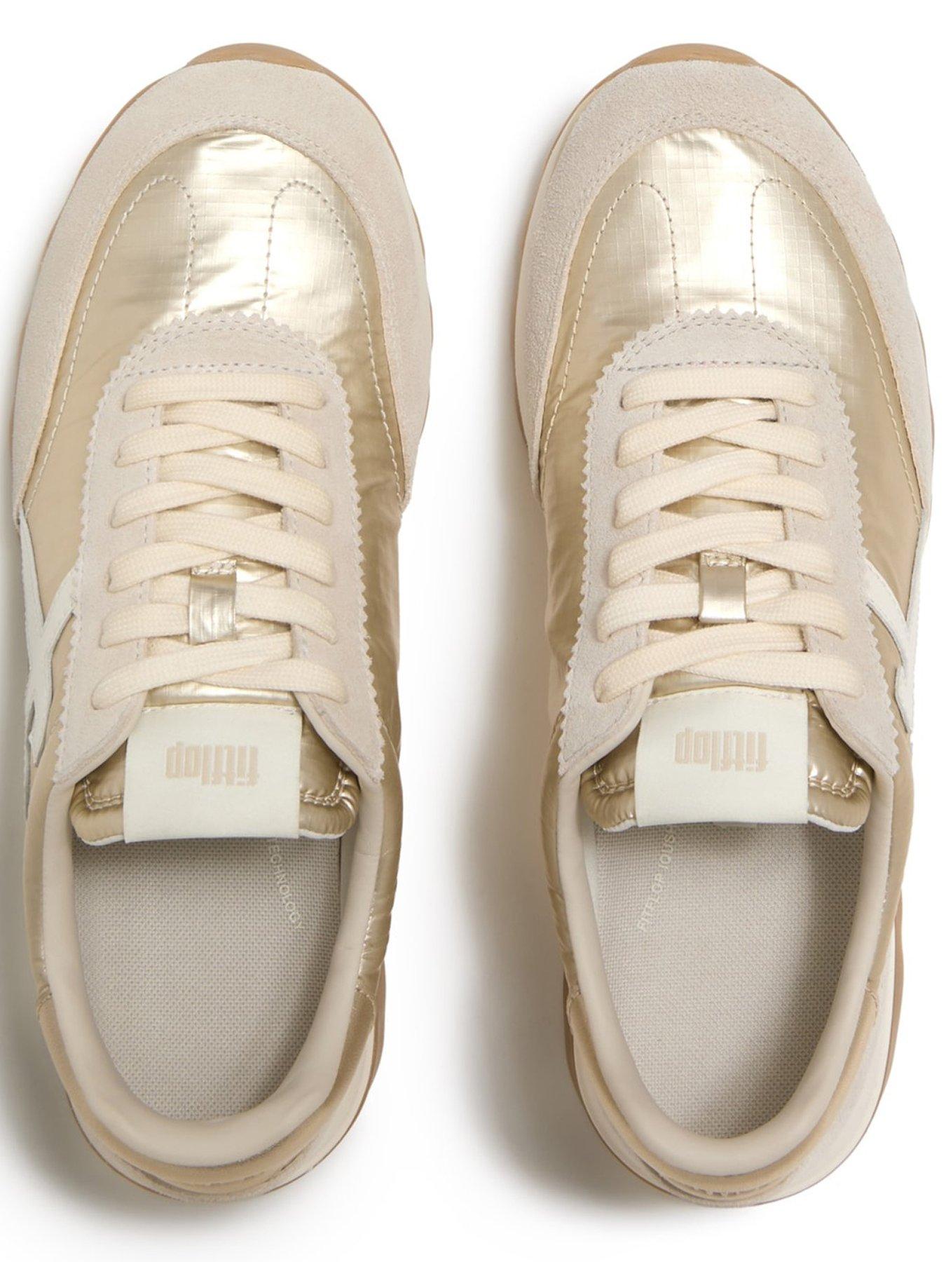 Image 3 of 5 of FitFlop Retro-q Ff Metallic-fabric/suede Sneakers - Gold Mix