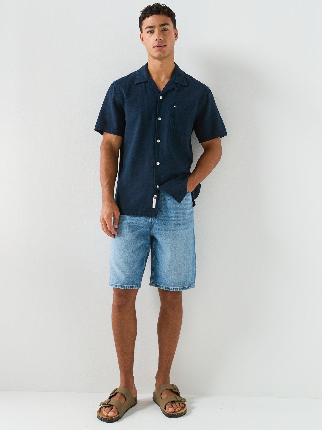 Image 3 of 5 of Tommy Jeans Linen Blend Short Sleeve Shirt - Navy