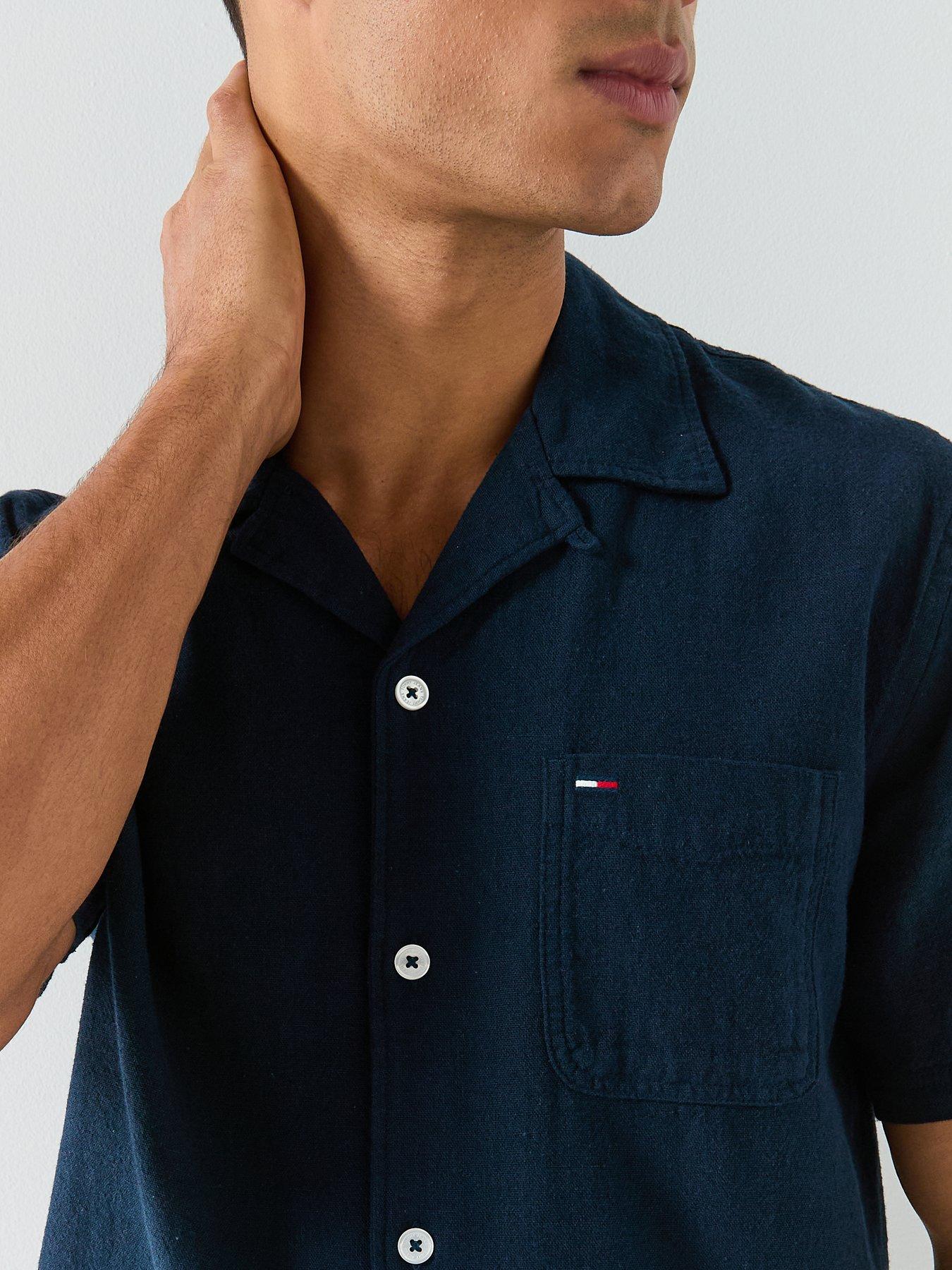 Image 4 of 5 of Tommy Jeans Linen Blend Short Sleeve Shirt - Navy