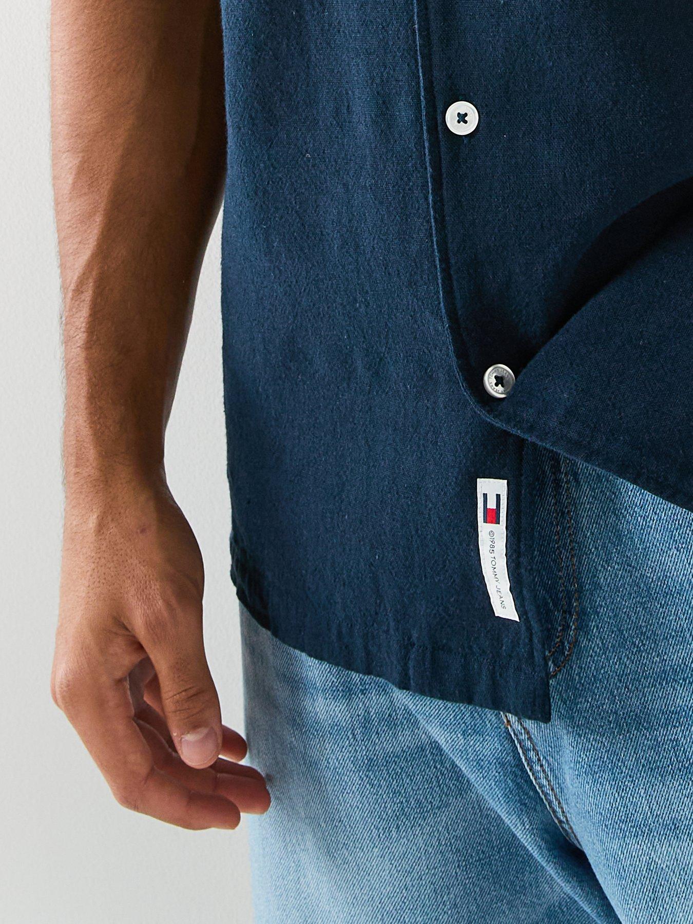 Image 5 of 5 of Tommy Jeans Linen Blend Short Sleeve Shirt - Navy