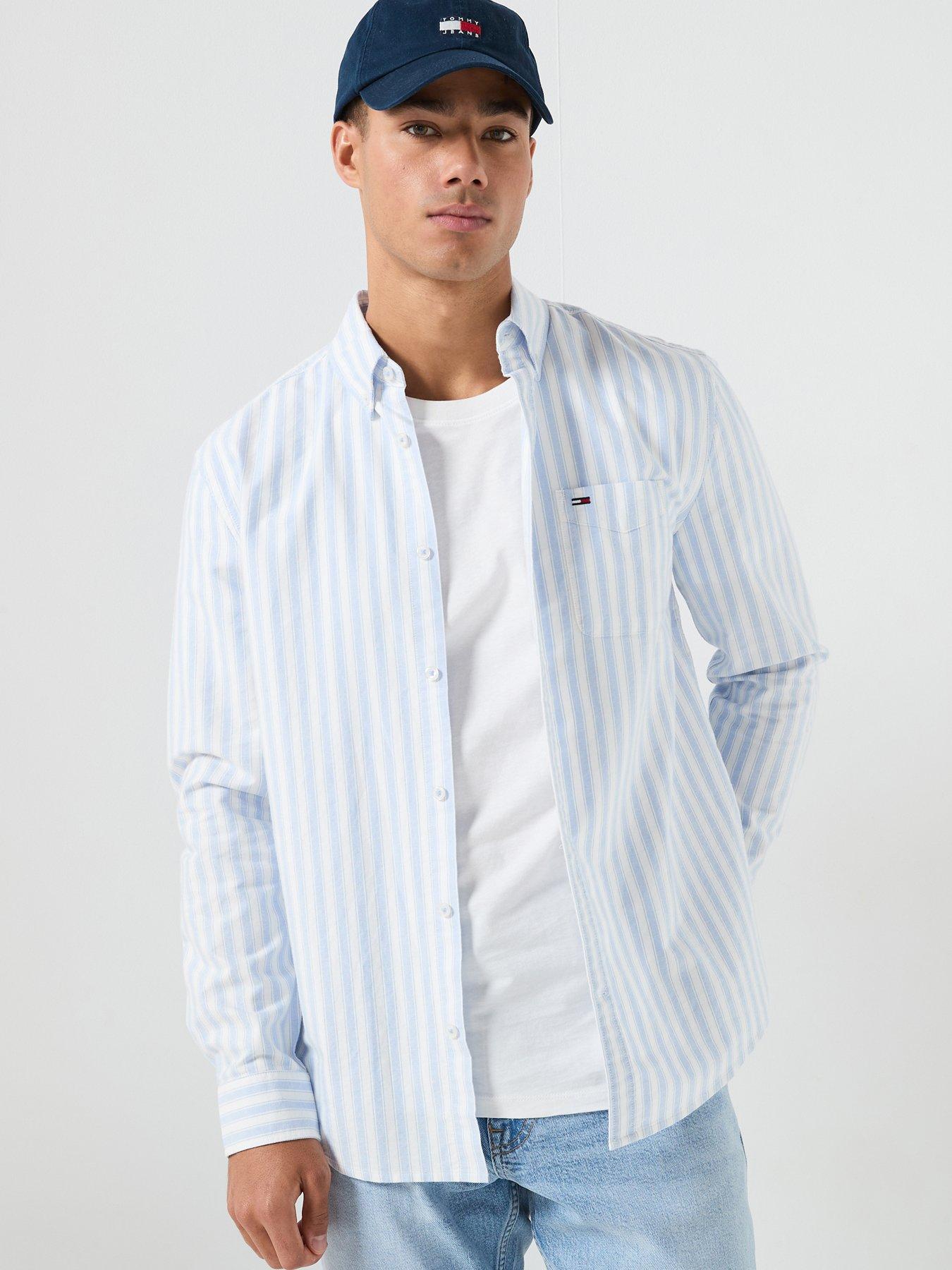 Image 1 of 6 of Tommy Jeans Regular Stripe Oxford Long Sleeve Shirt - Blue