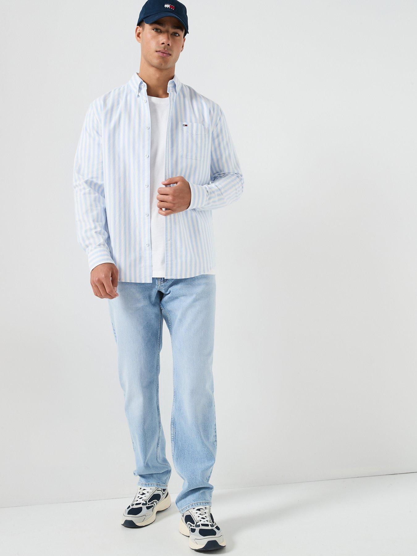 Image 3 of 6 of Tommy Jeans Regular Stripe Oxford Long Sleeve Shirt - Blue