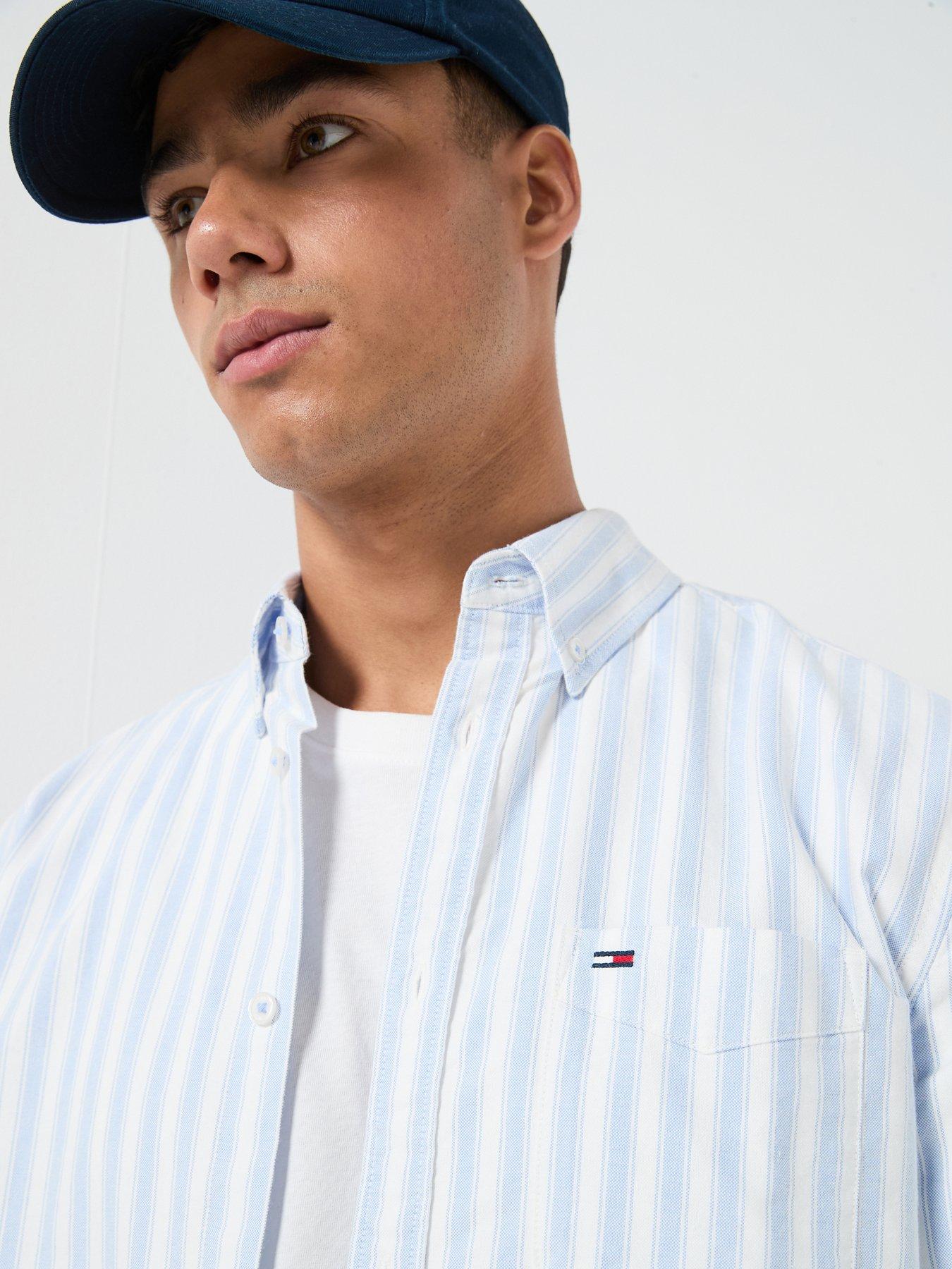 Image 4 of 6 of Tommy Jeans Regular Stripe Oxford Long Sleeve Shirt - Blue