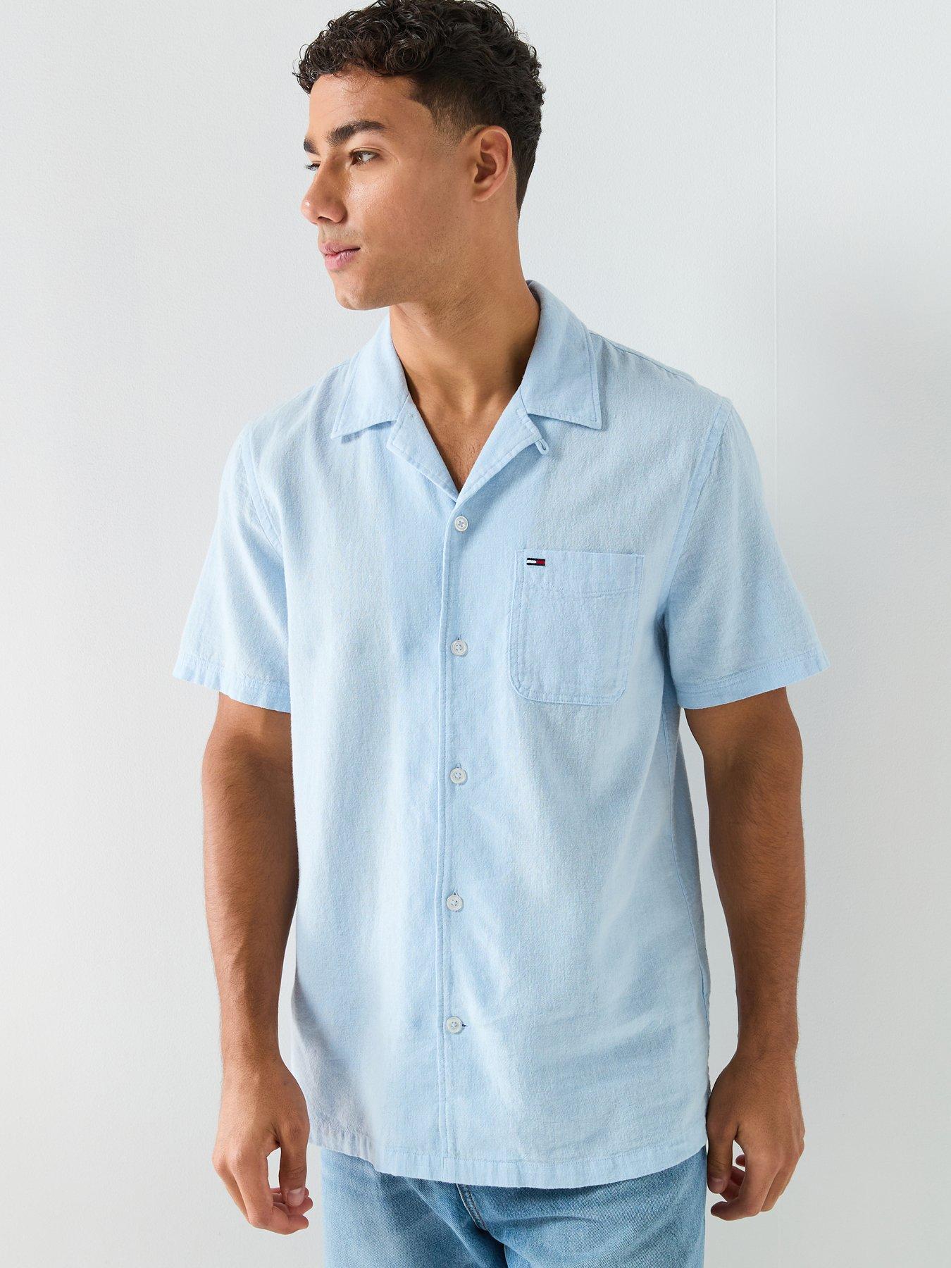 Tommy Jeans Linen Blend Short Sleeve Shirt - Blue