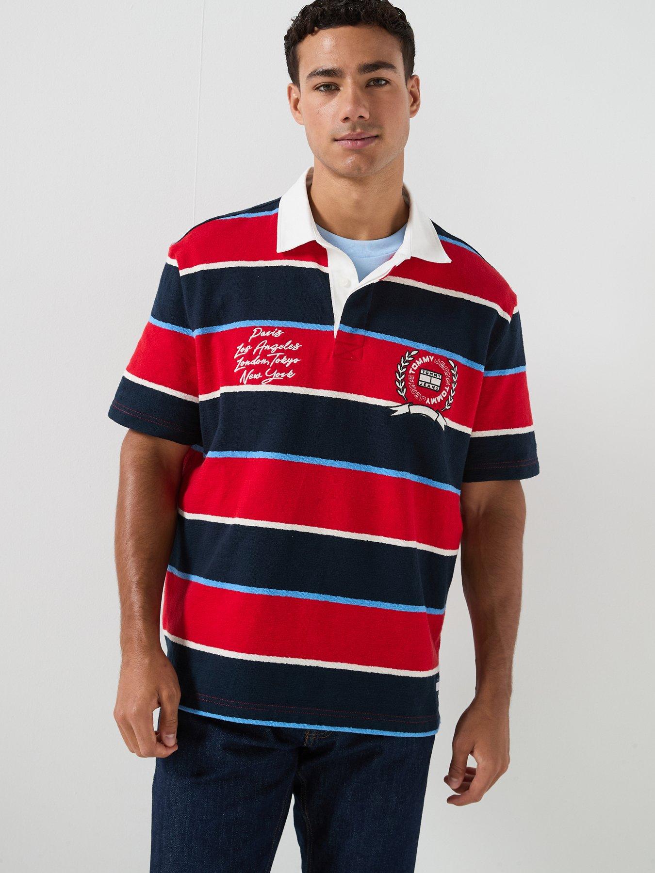 Tommy Jeans Relaxed Short Sleeve Bold Stripe Rugby Shirt - Red