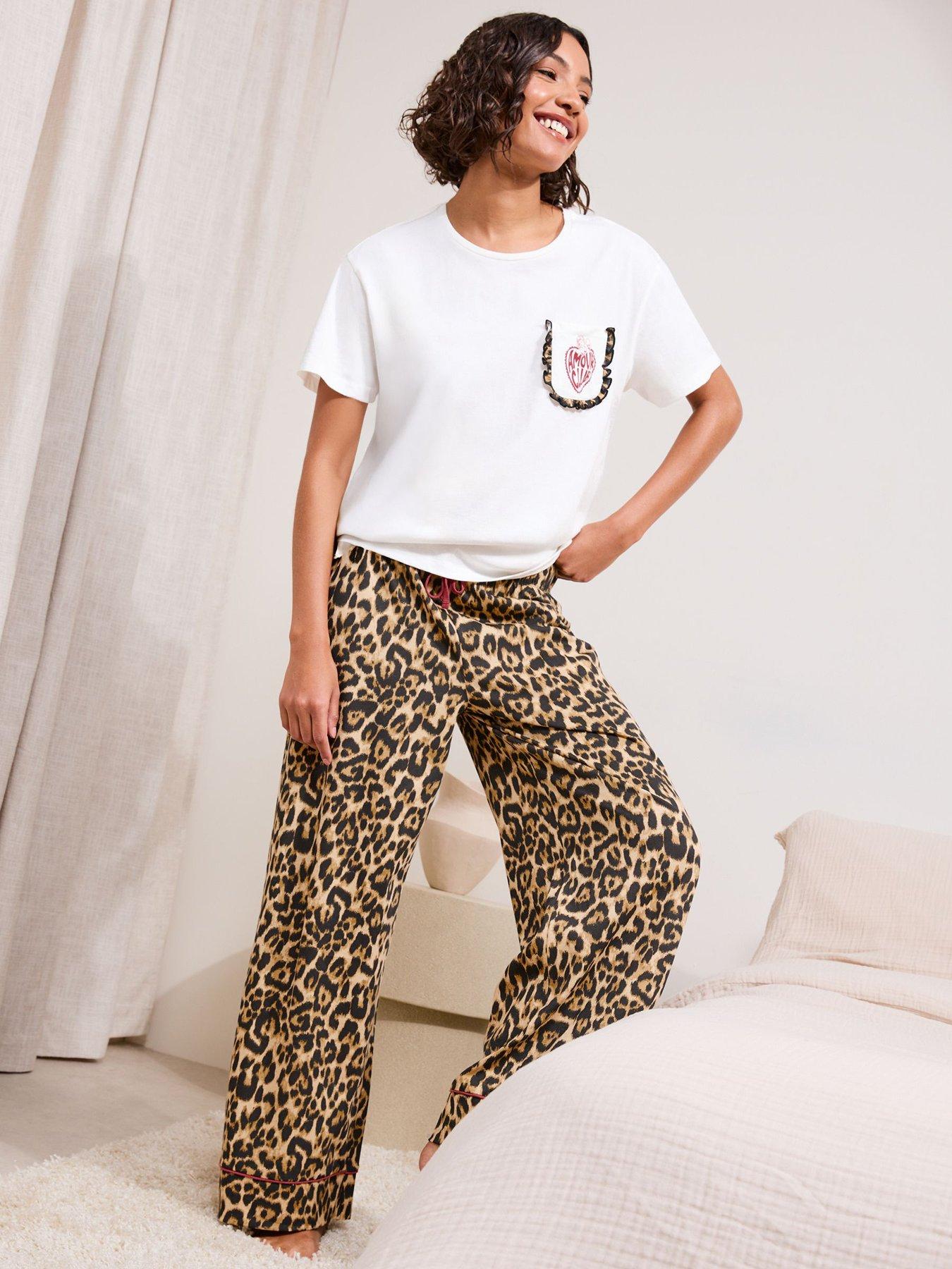 Friends Like These Amour Frill Leopard Pyjama Set - Brown