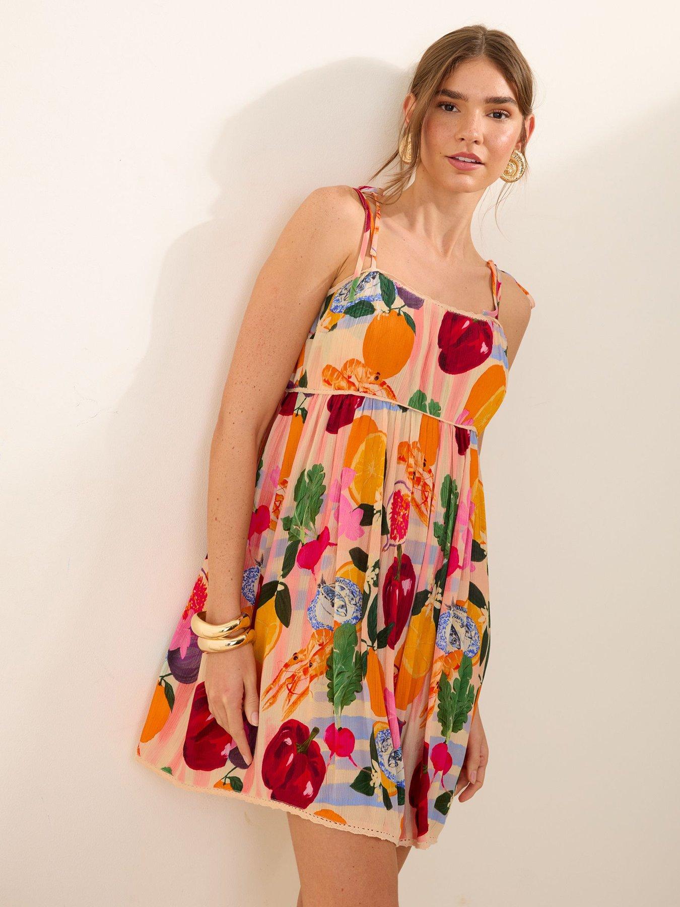 Friends Like These Prawn Fruit Baby Doll Mini Dress - Multi