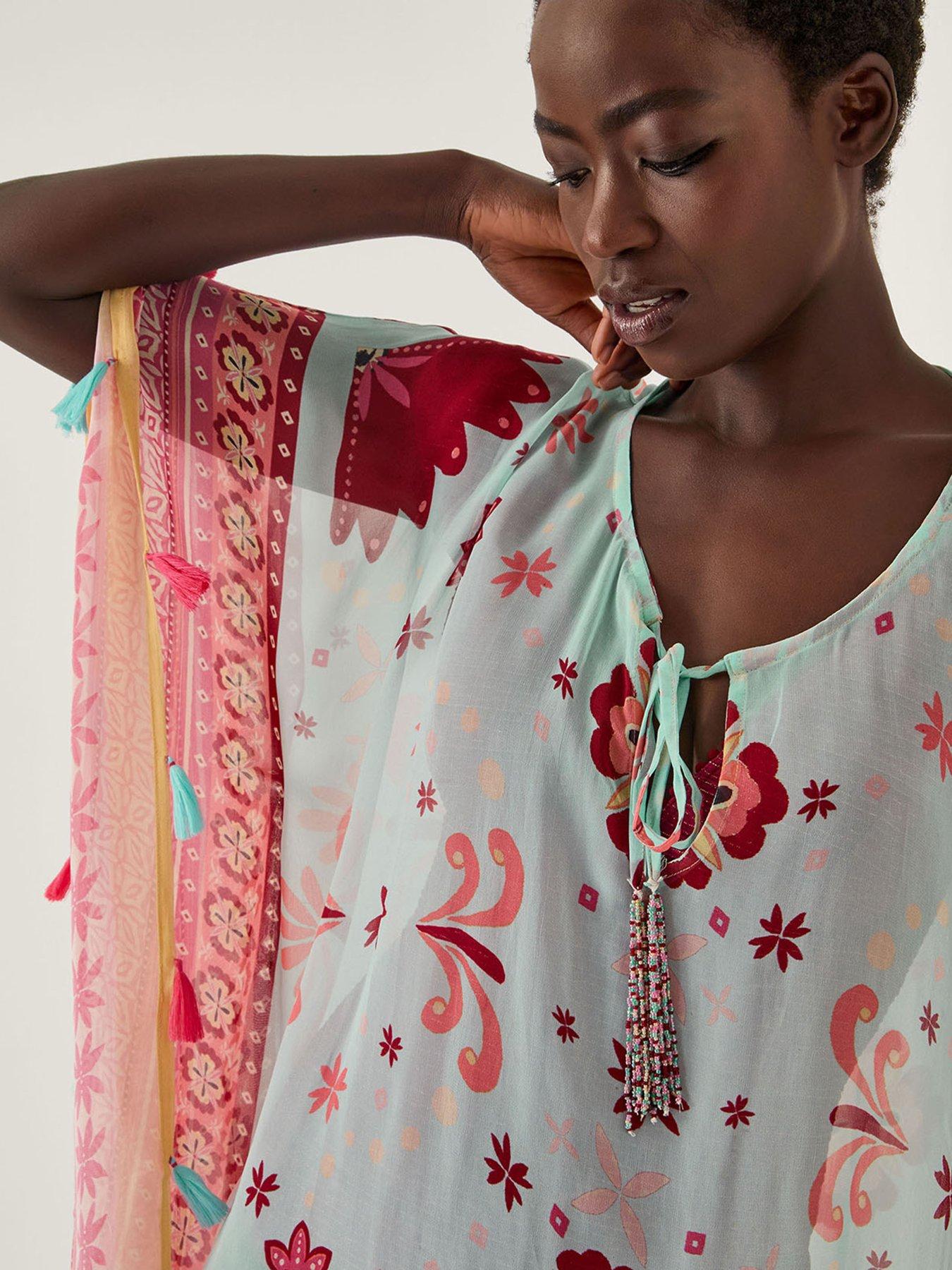 Image 4 of 5 of Monsoon Abbie Floral Cover Up - Blue