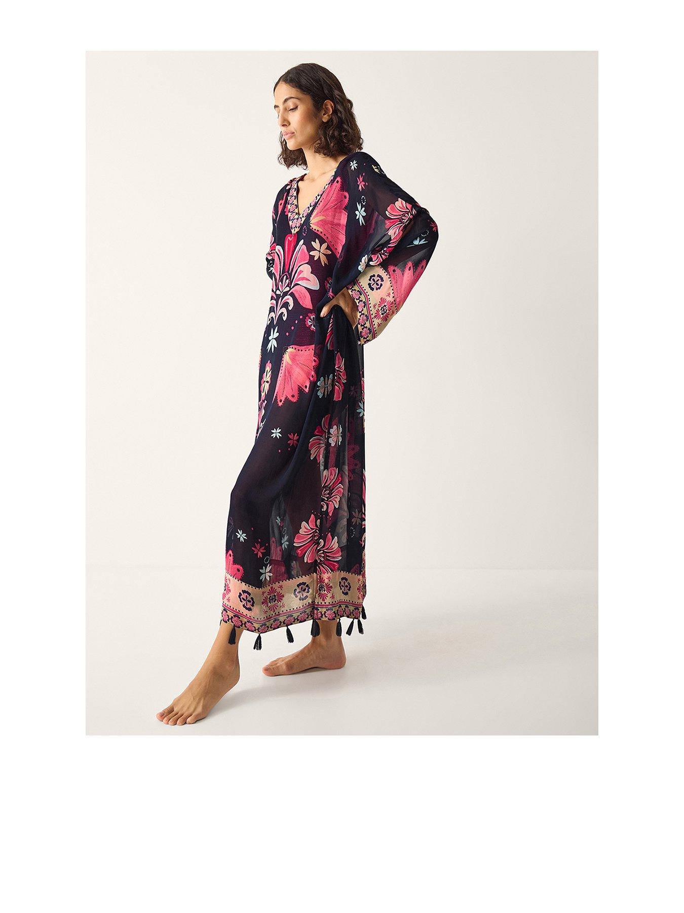 Image 1 of 5 of Monsoon Abbie Floral Kaftan - Blue