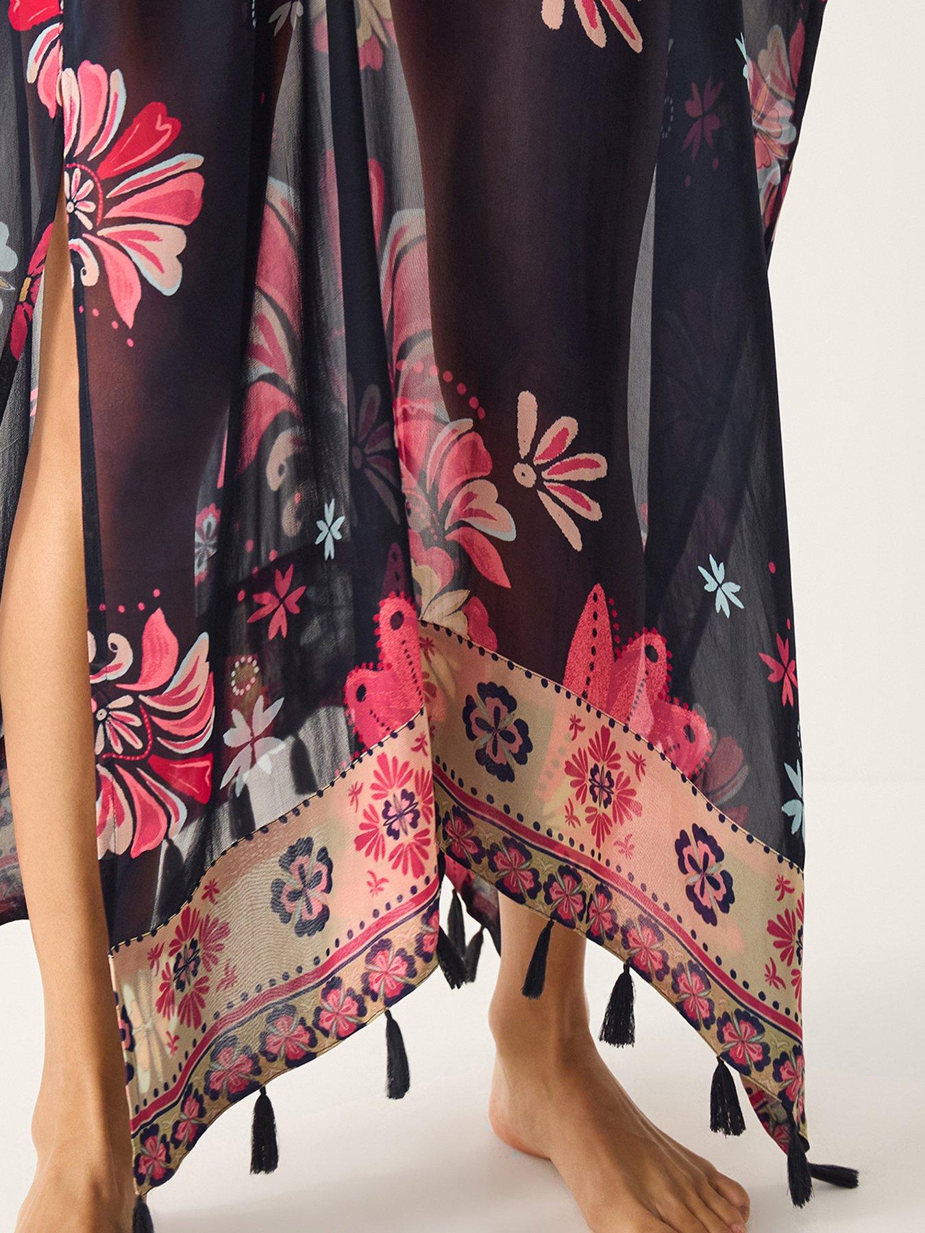 Image 3 of 5 of Monsoon Abbie Floral Kaftan - Blue