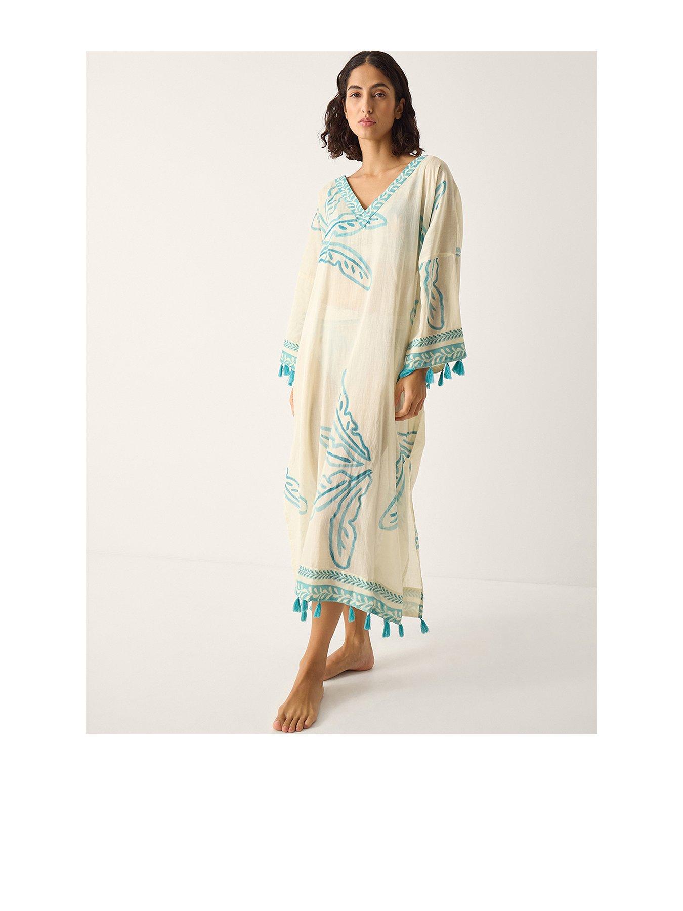 Monsoon Pam Palm Print Kaftan - Cream